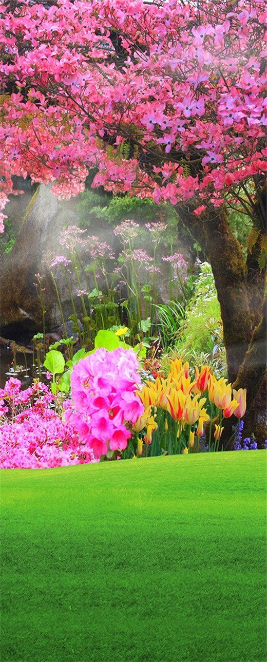 3D trees are blooming painting door mural Wallpaper AJ Wallpaper 