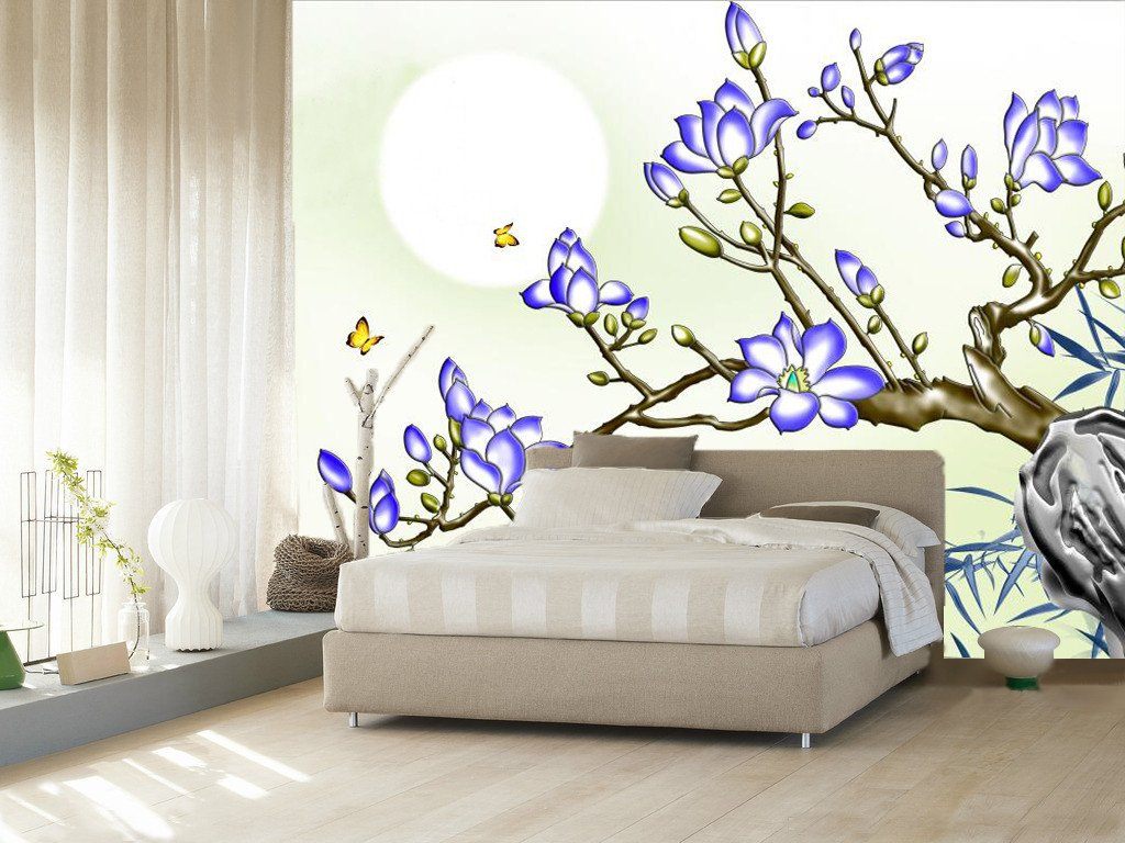Blue Blossoming Flower And Butterfly 24 Wallpaper AJ Wallpaper 1 