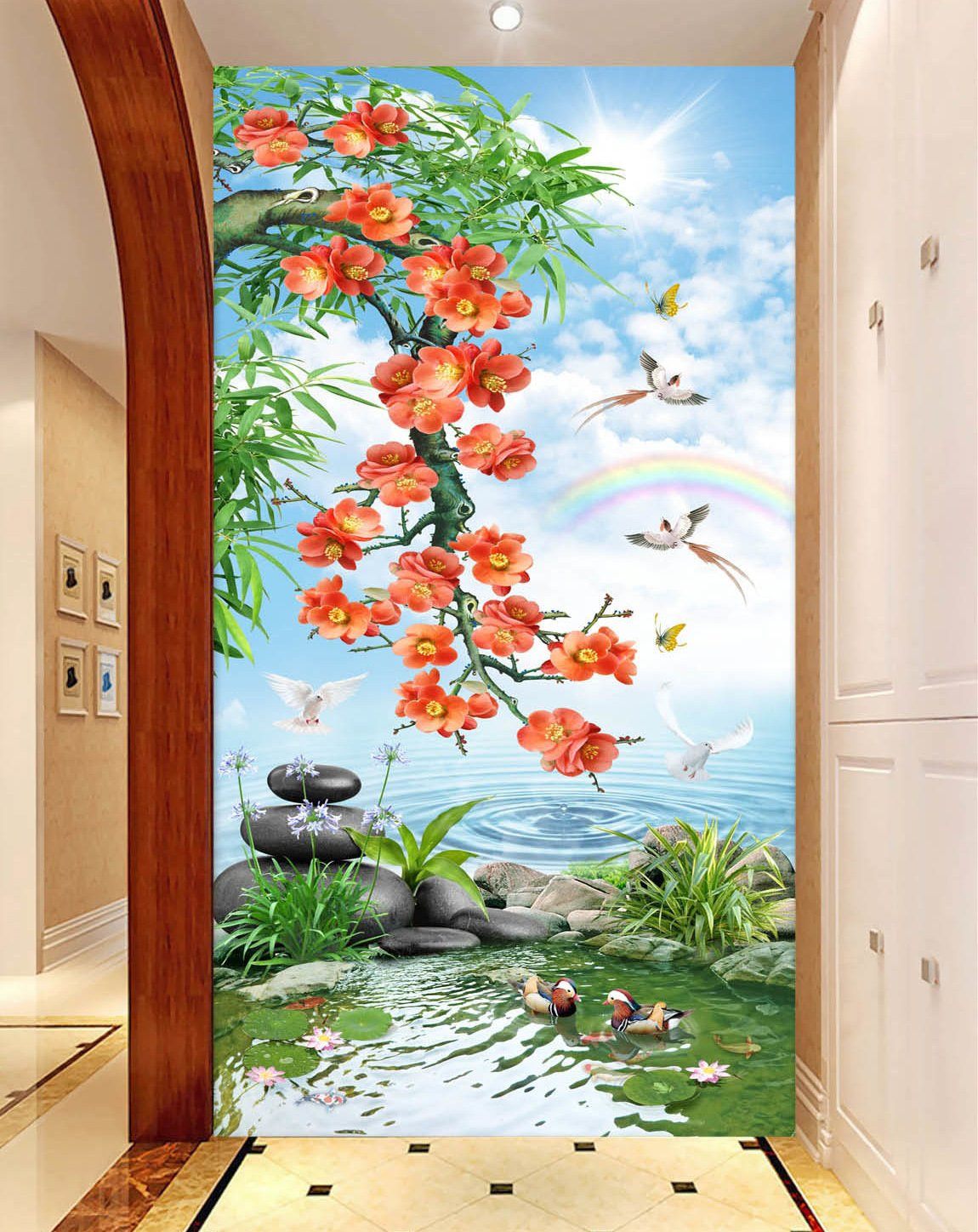 3D Rainbow Mandarin Duck 369 Wallpaper AJ Wallpaper 