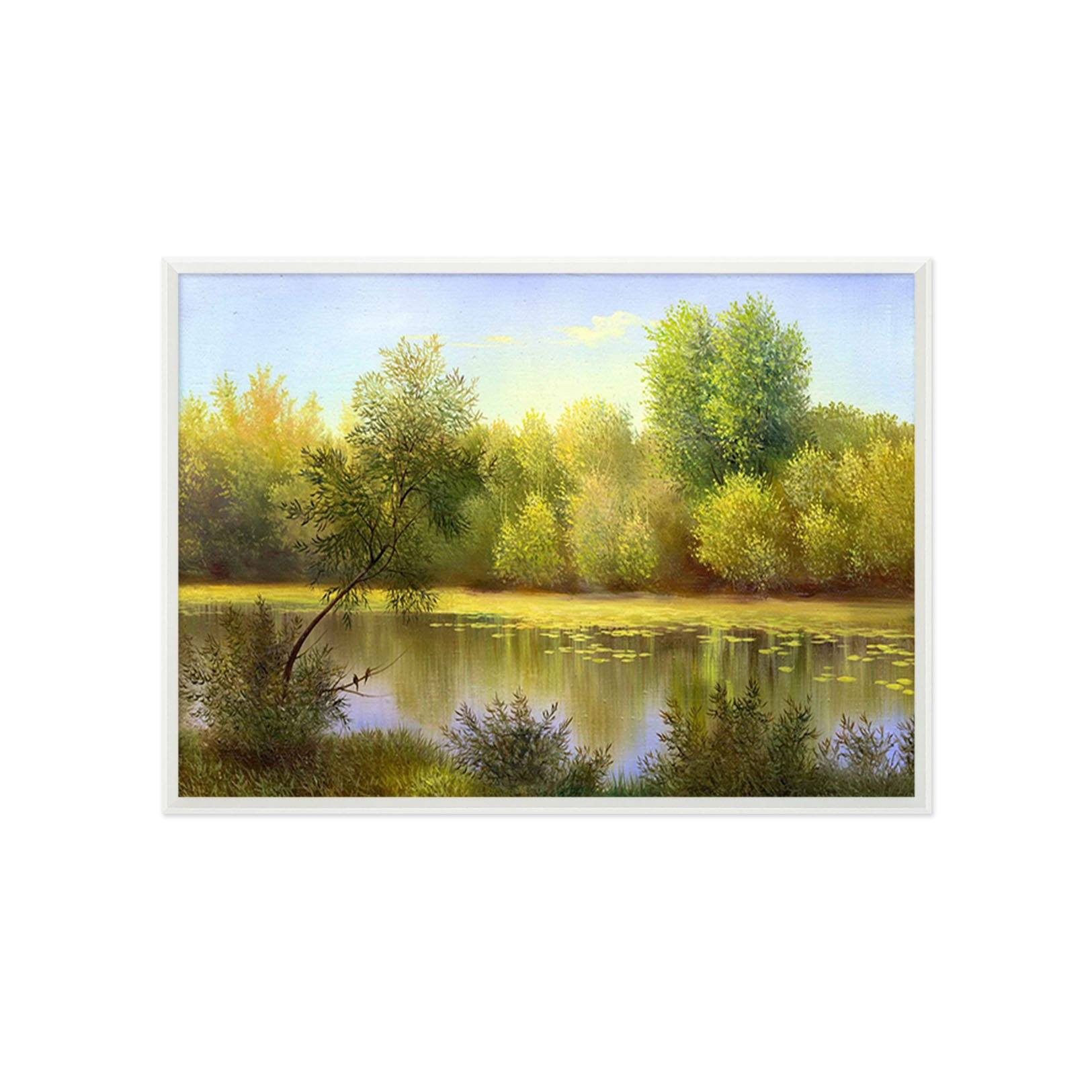 3D Riverside Tree 175 Fake Framed Print Painting Wallpaper AJ Creativity Home 