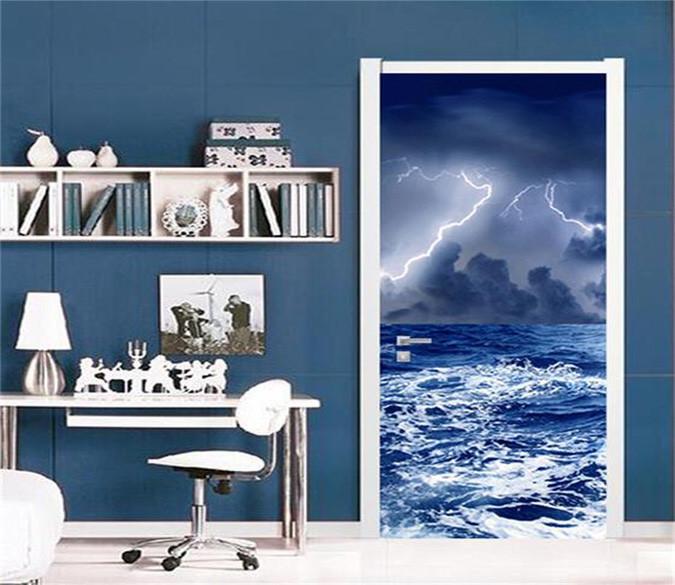 3D thunder night door sea mural Wallpaper AJ Wallpaper 