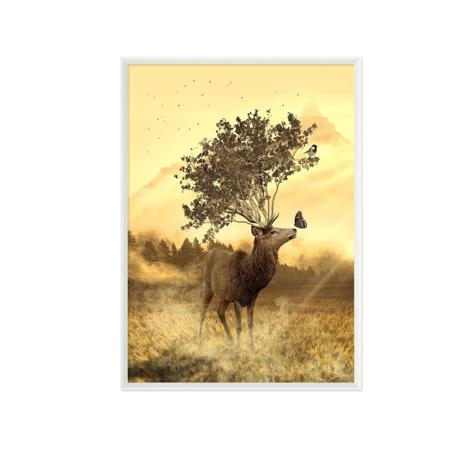 3D Fawn Butterfly 057 Fake Framed Print Painting Wallpaper AJ Creativity Home 