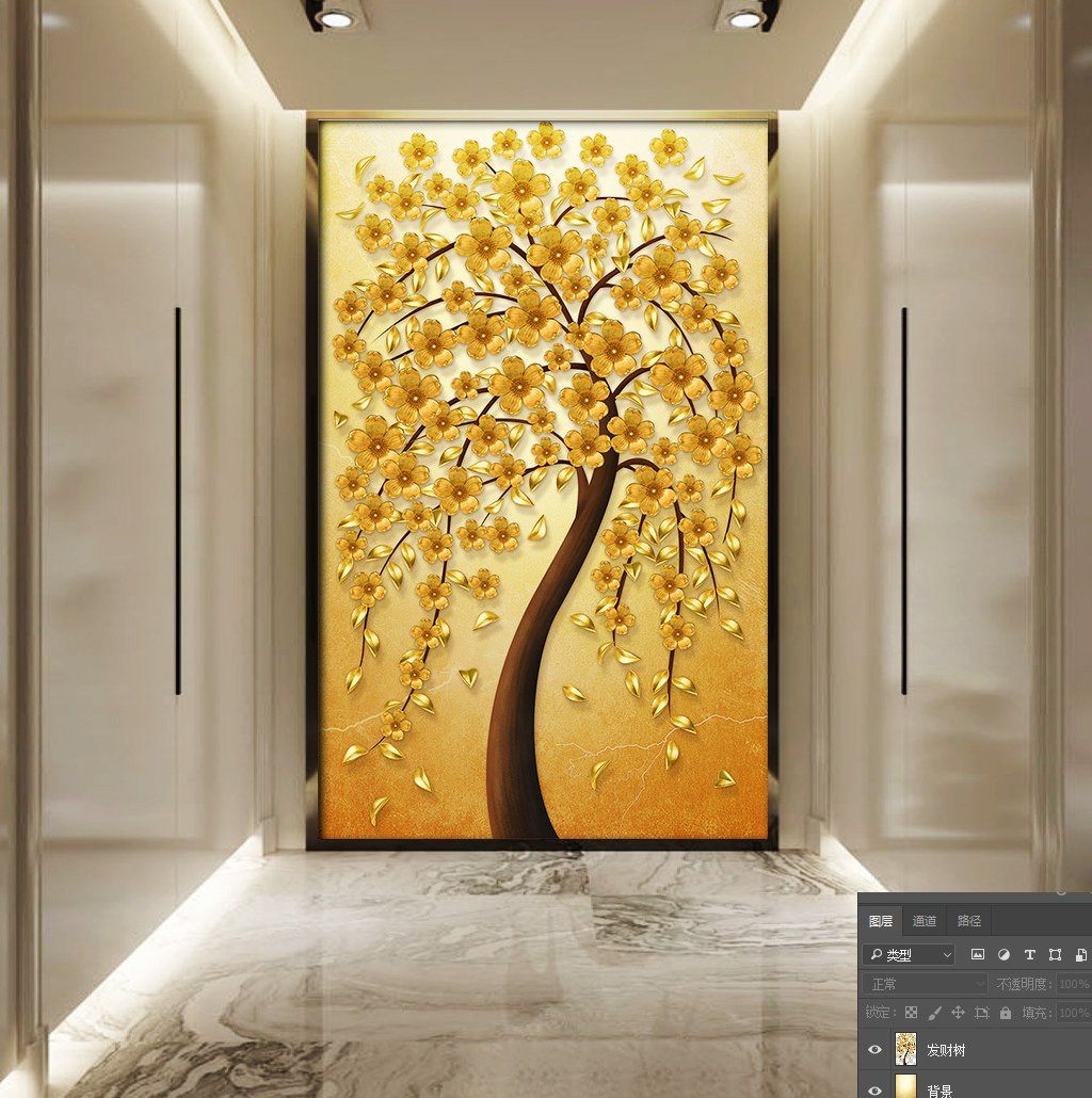 3D Gold Tree 446 Wall Murals Wallpaper AJ Wallpaper 2 