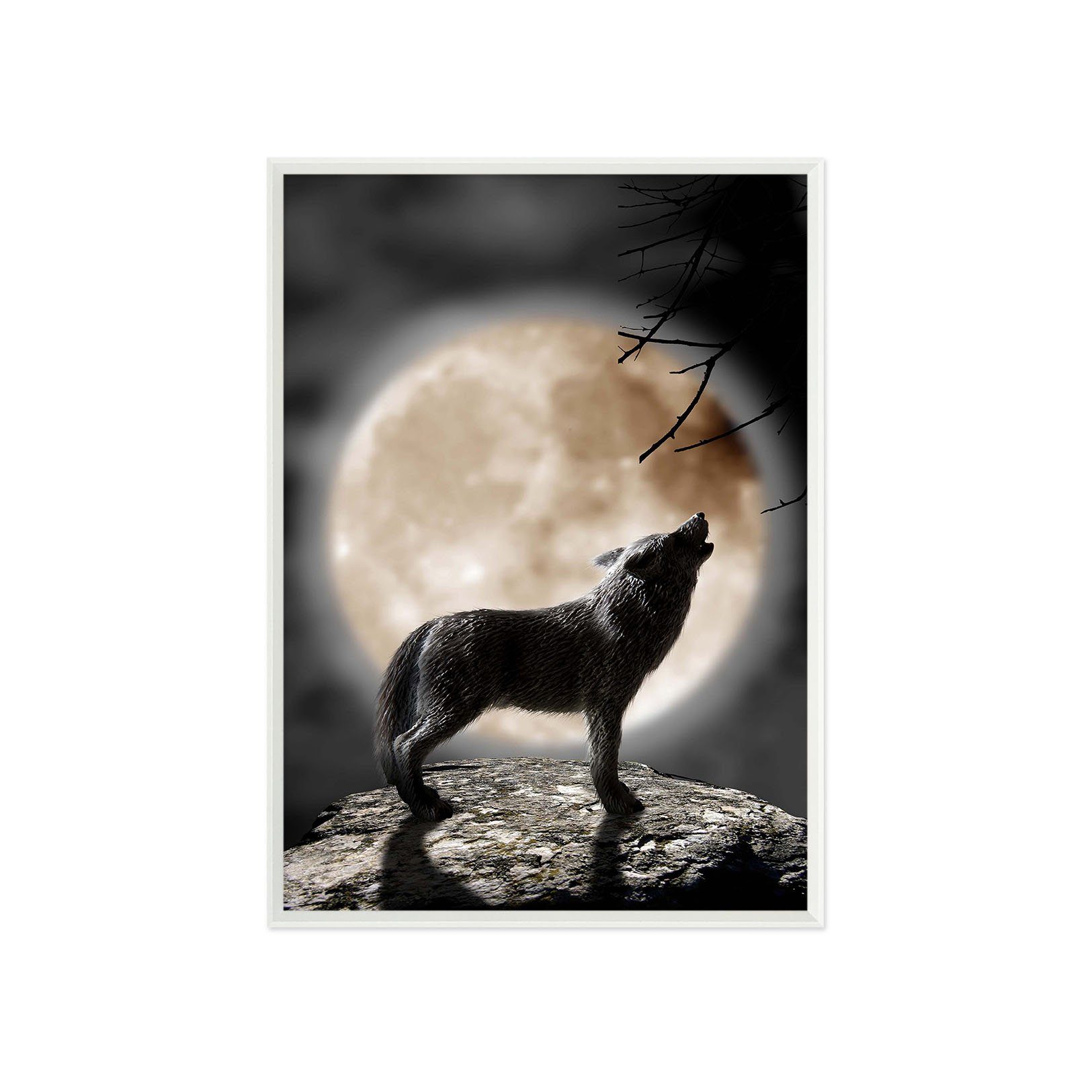 3D Wolf Calling 054 Fake Framed Print Painting Wallpaper AJ Creativity Home 