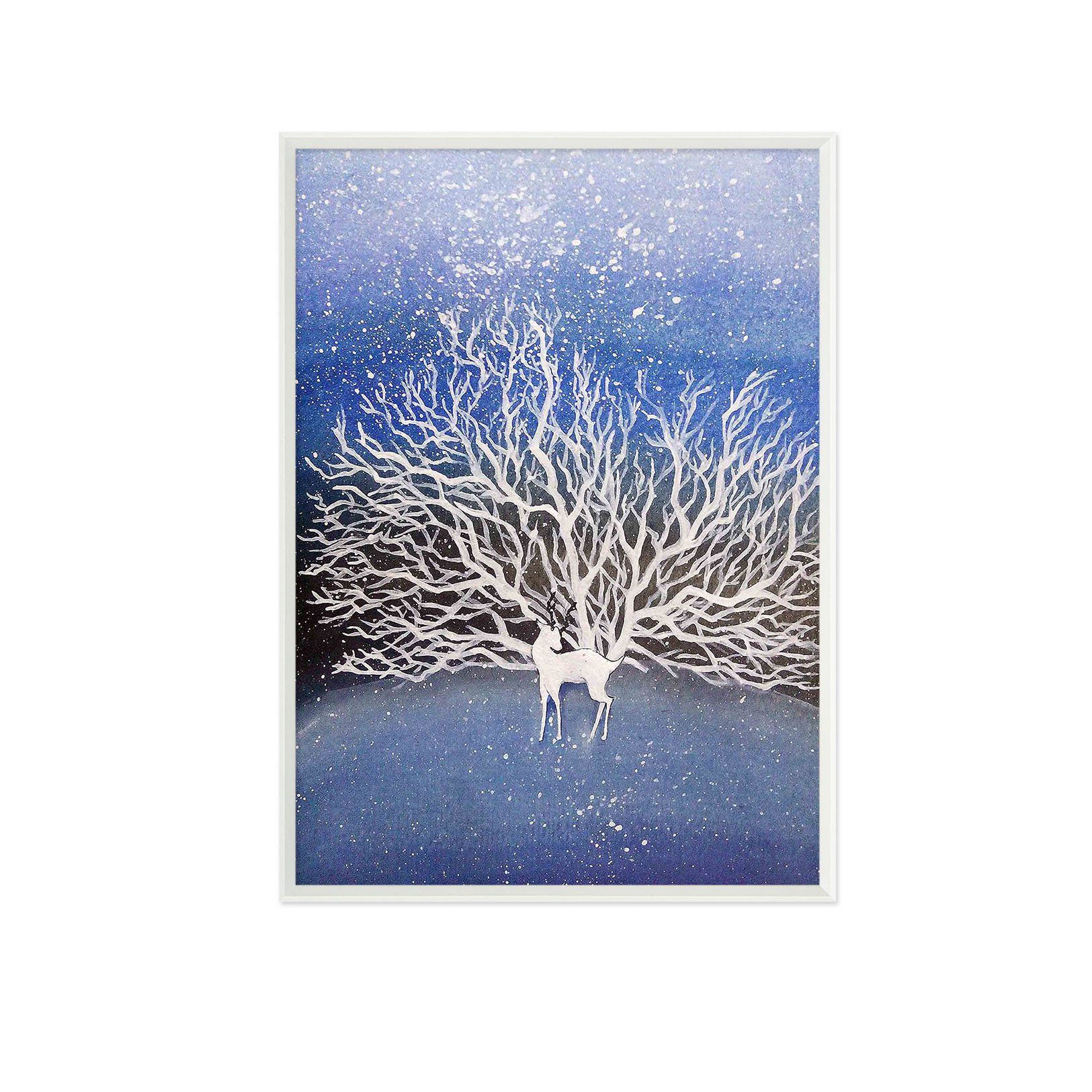3D White Deer 098 Fake Framed Print Painting Wallpaper AJ Creativity Home 