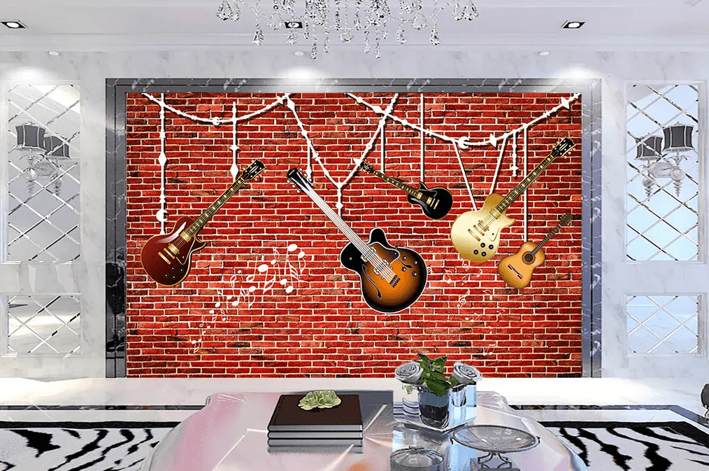 3D Red Brick Guitar Decoration 297 Wallpaper AJ Wallpaper 2 