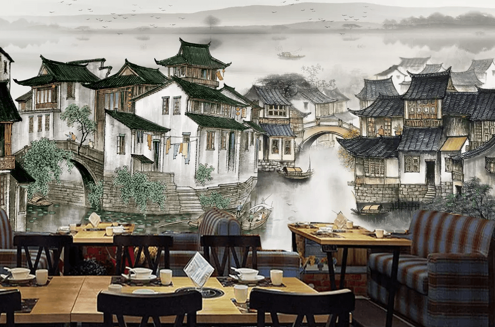 3D Ink Painting Small Town River 215 Wallpaper AJ Wallpaper 2 