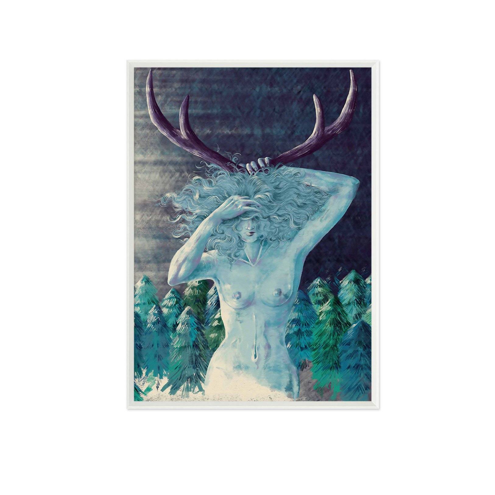 3D Antler Woman 084 Fake Framed Print Painting Wallpaper AJ Creativity Home 
