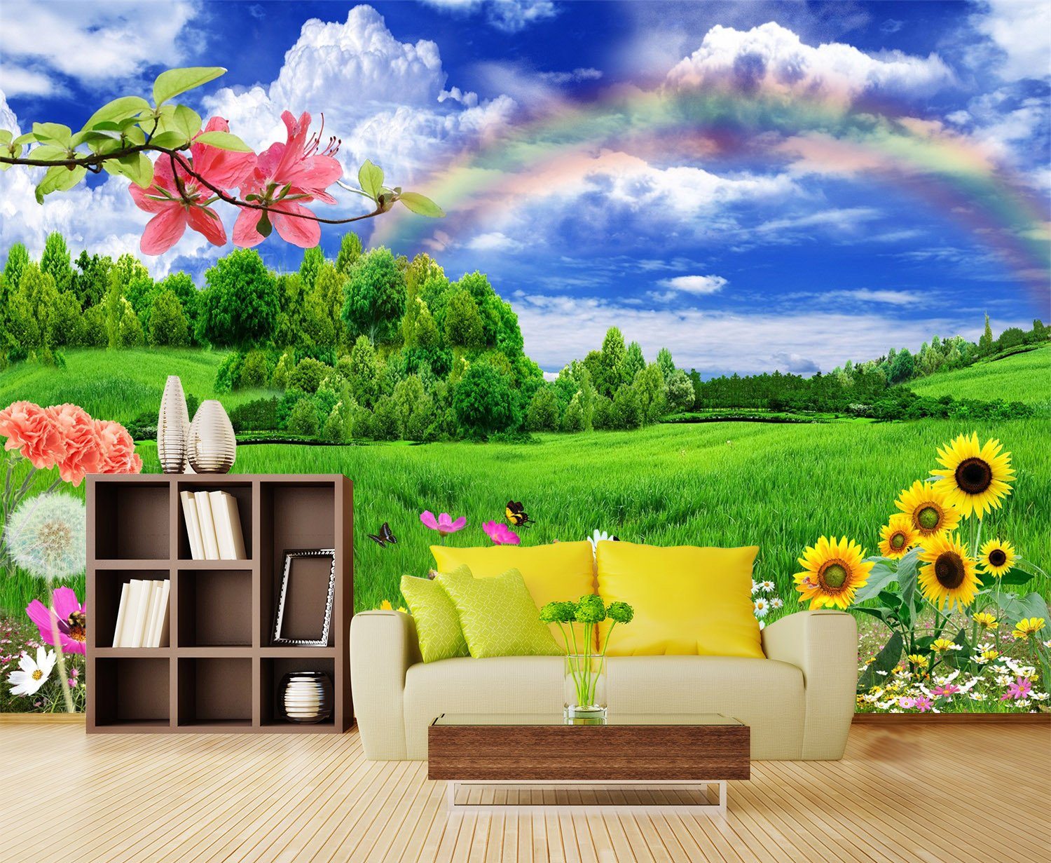 3D Rainbow Wild Grassland Manor 8 Wallpaper AJ Wallpaper 