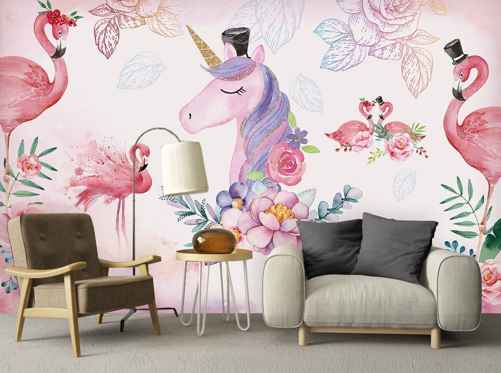 3D Flamingo Unicorn 591 Wall Murals Wallpaper AJ Wallpaper 2 