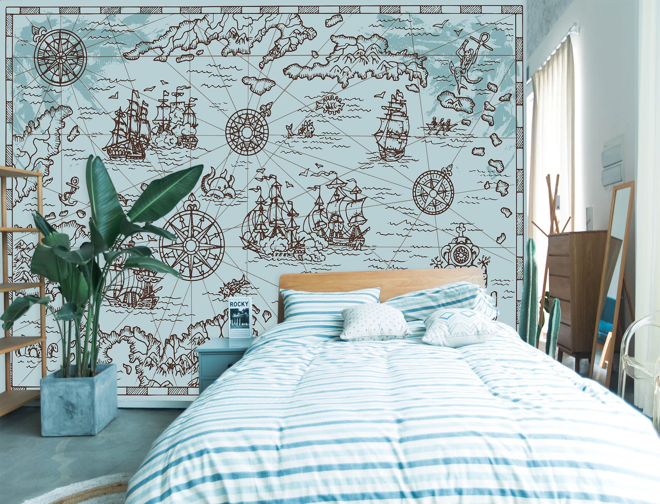 3D Sea Boat 2127 World Map Wall Murals Wallpaper AJ Wallpaper 2 