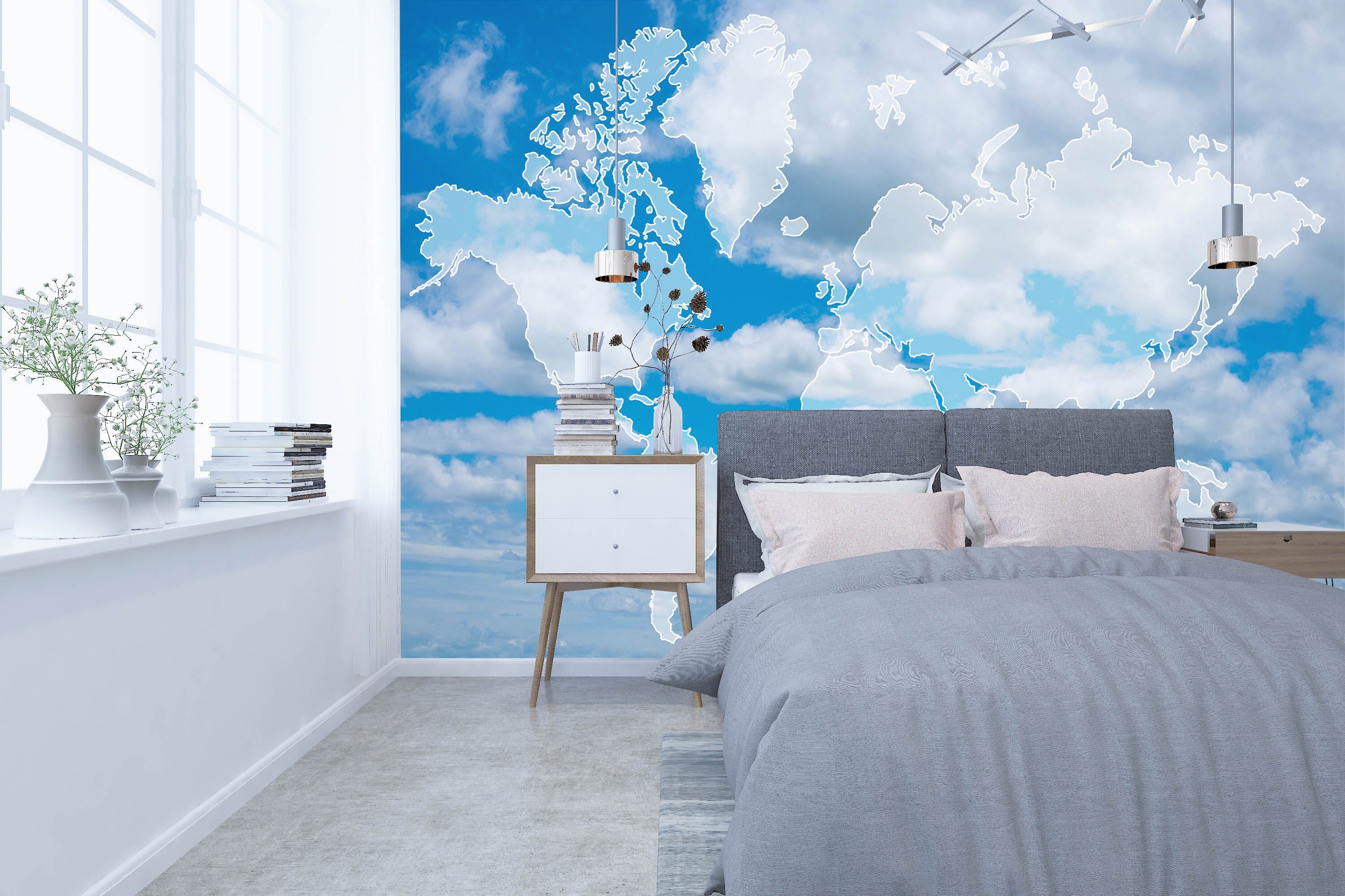 3D Clouds Pattern 2140 World Map Wall Murals Wallpaper AJ Wallpaper 2 