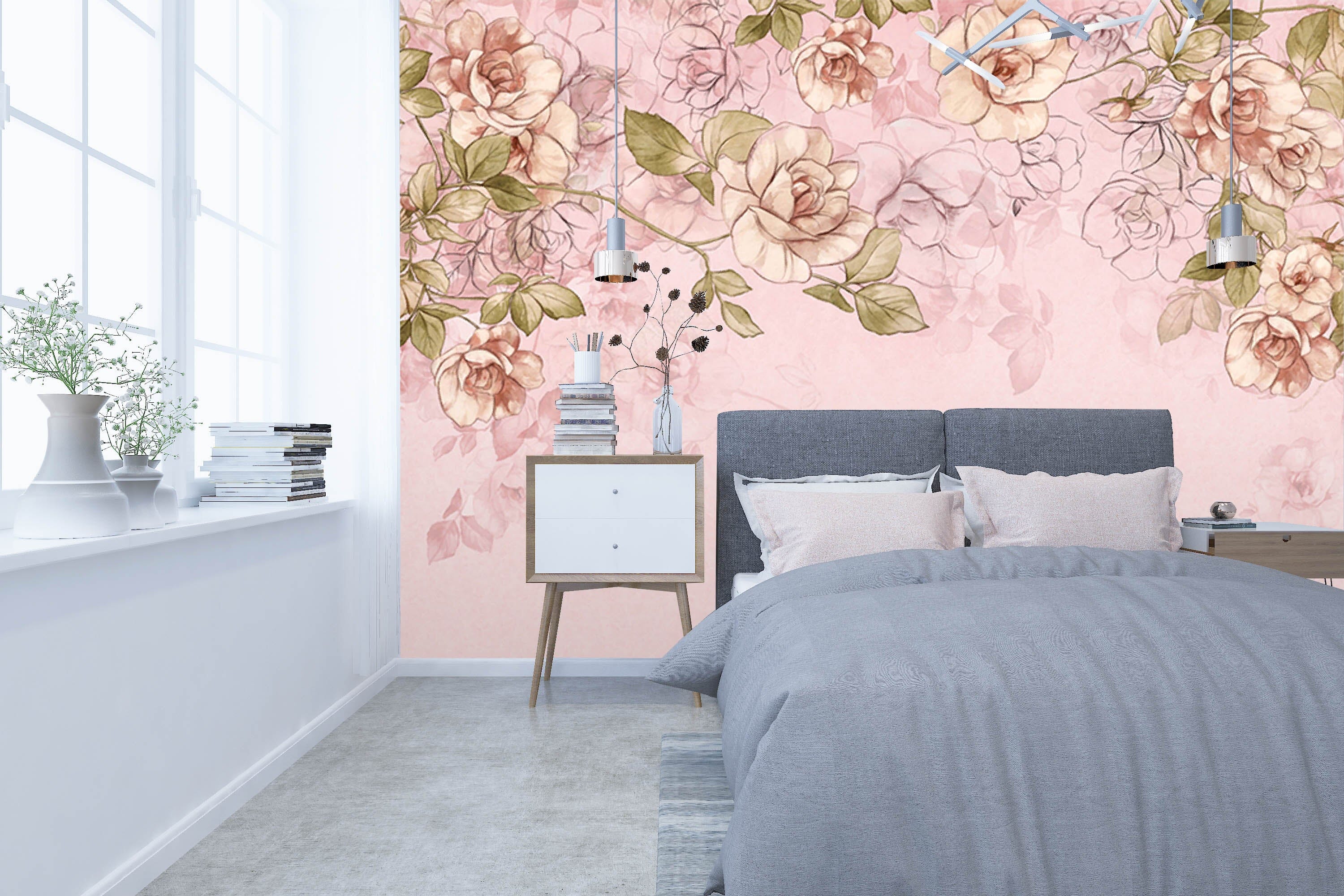 3D Pink Hand Painted Flower 048 Wall Murals Wallpaper AJ Wallpaper 2 