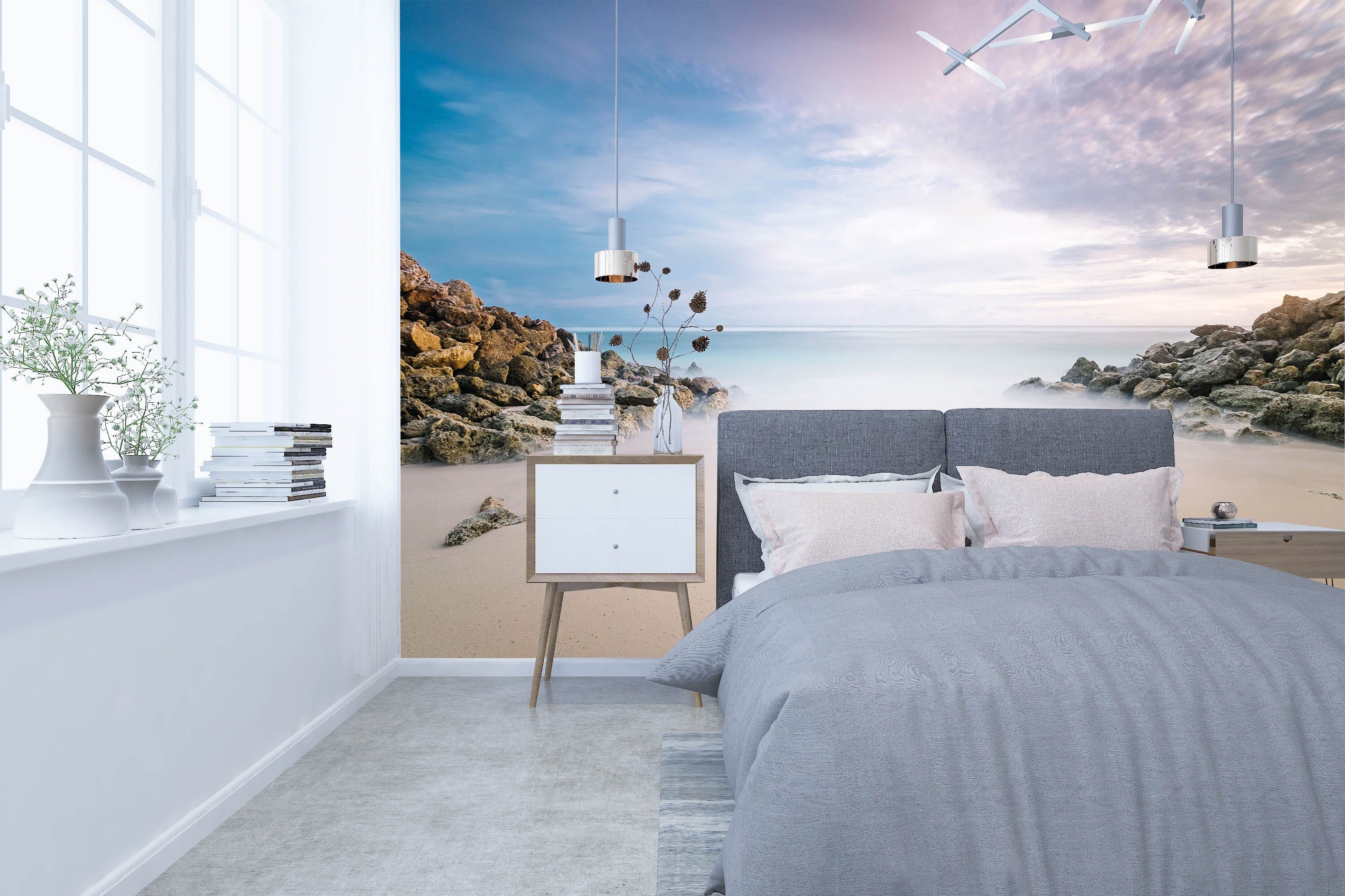 3D White Clouds Beach 106 Wall Murals Wallpaper AJ Wallpaper 2 