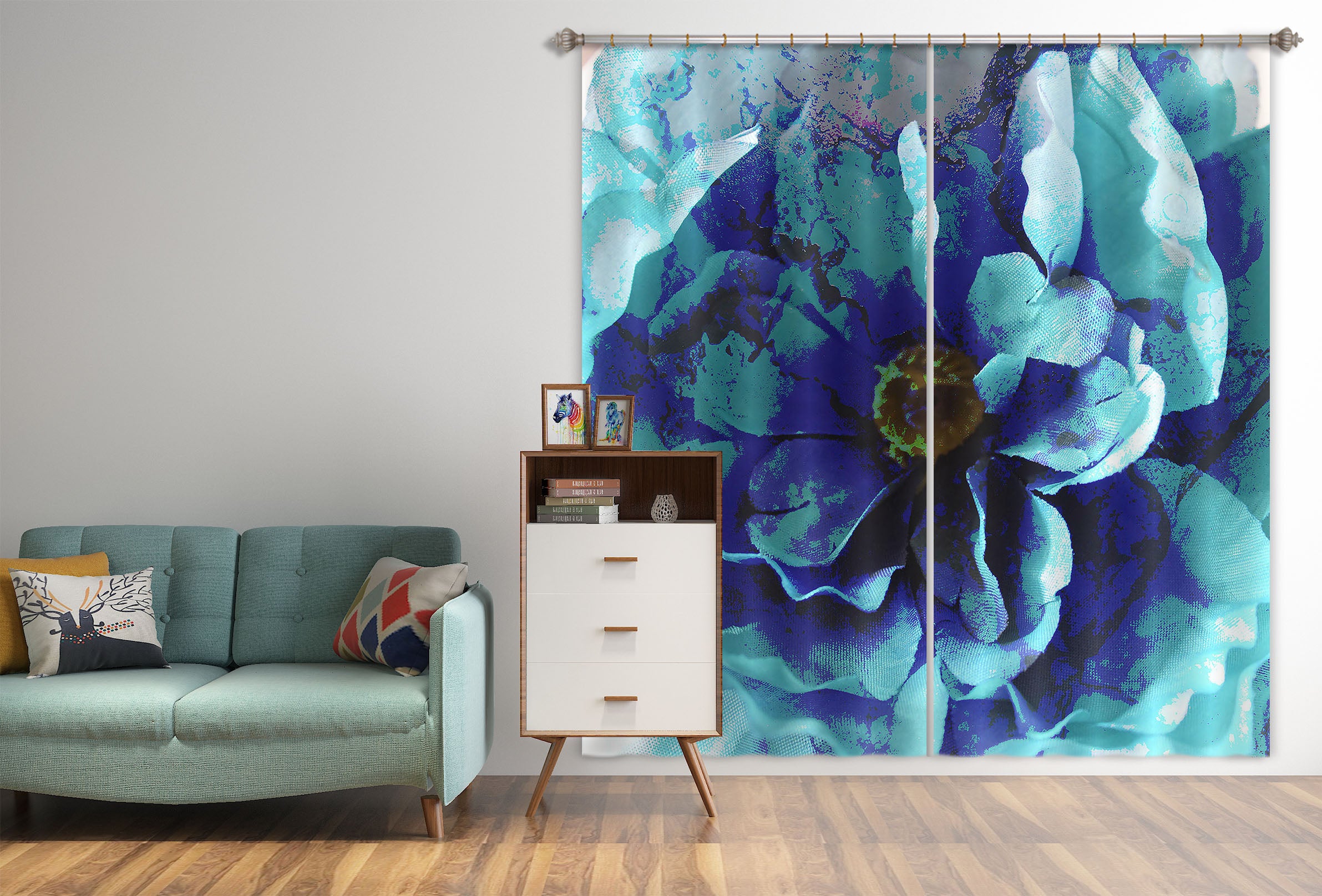 3D Blue Flower 70090 Shandra Smith Curtain Curtains Drapes