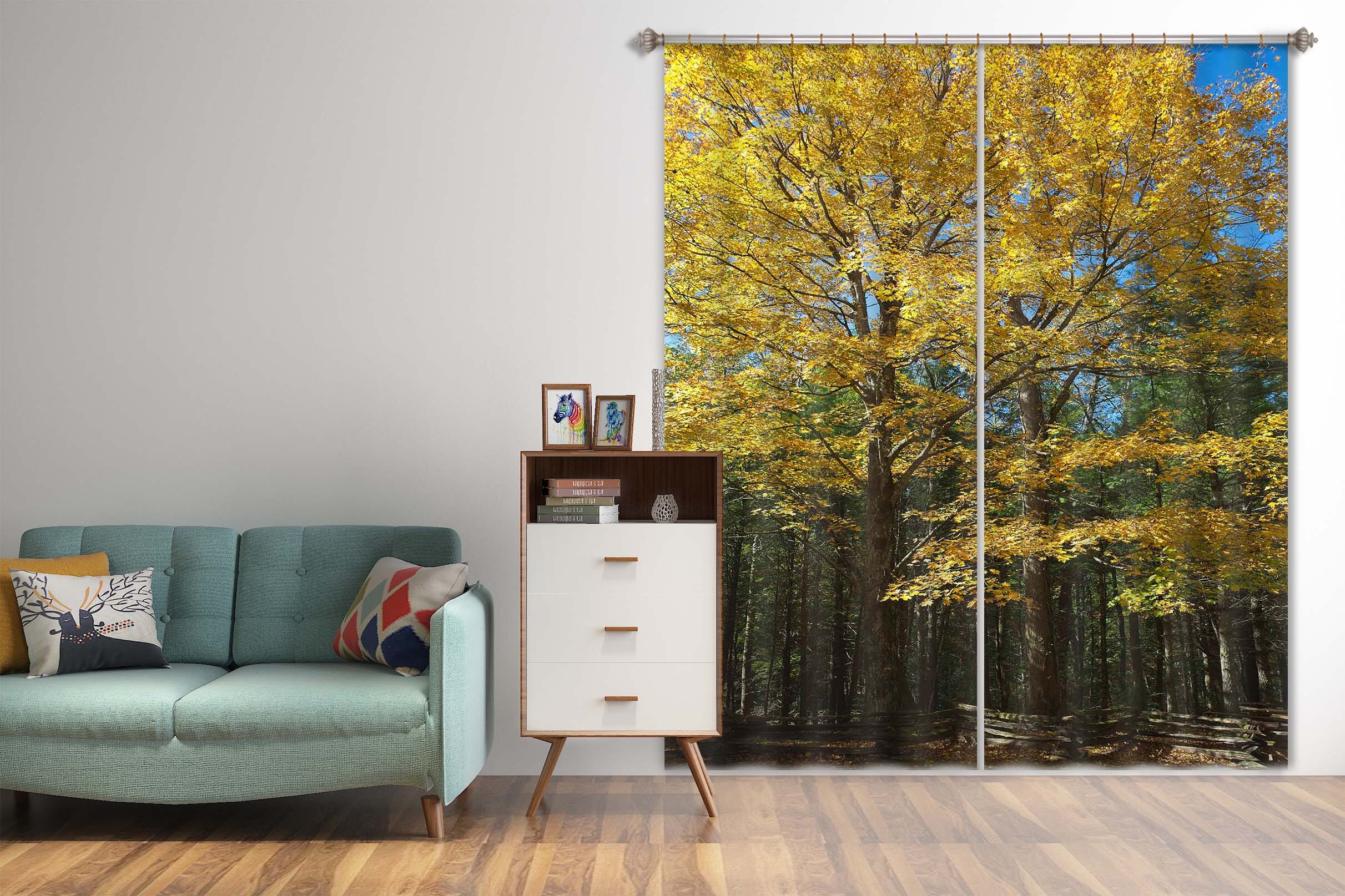 3D Sunny Forest 049 Kathy Barefield Curtain Curtains Drapes Curtains AJ Creativity Home 