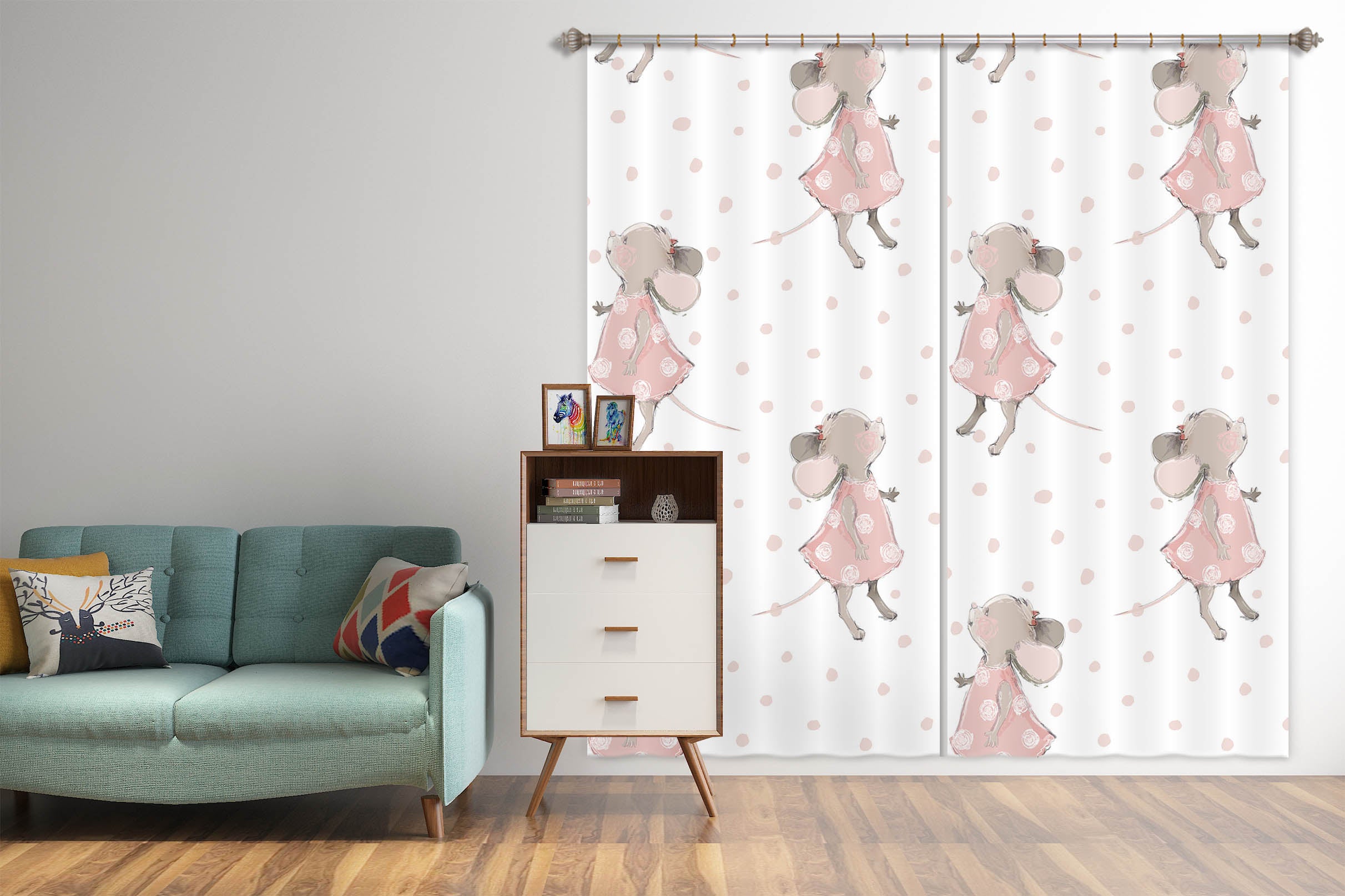 3D Pink Mouse 112 Uta Naumann Curtain Curtains Drapes