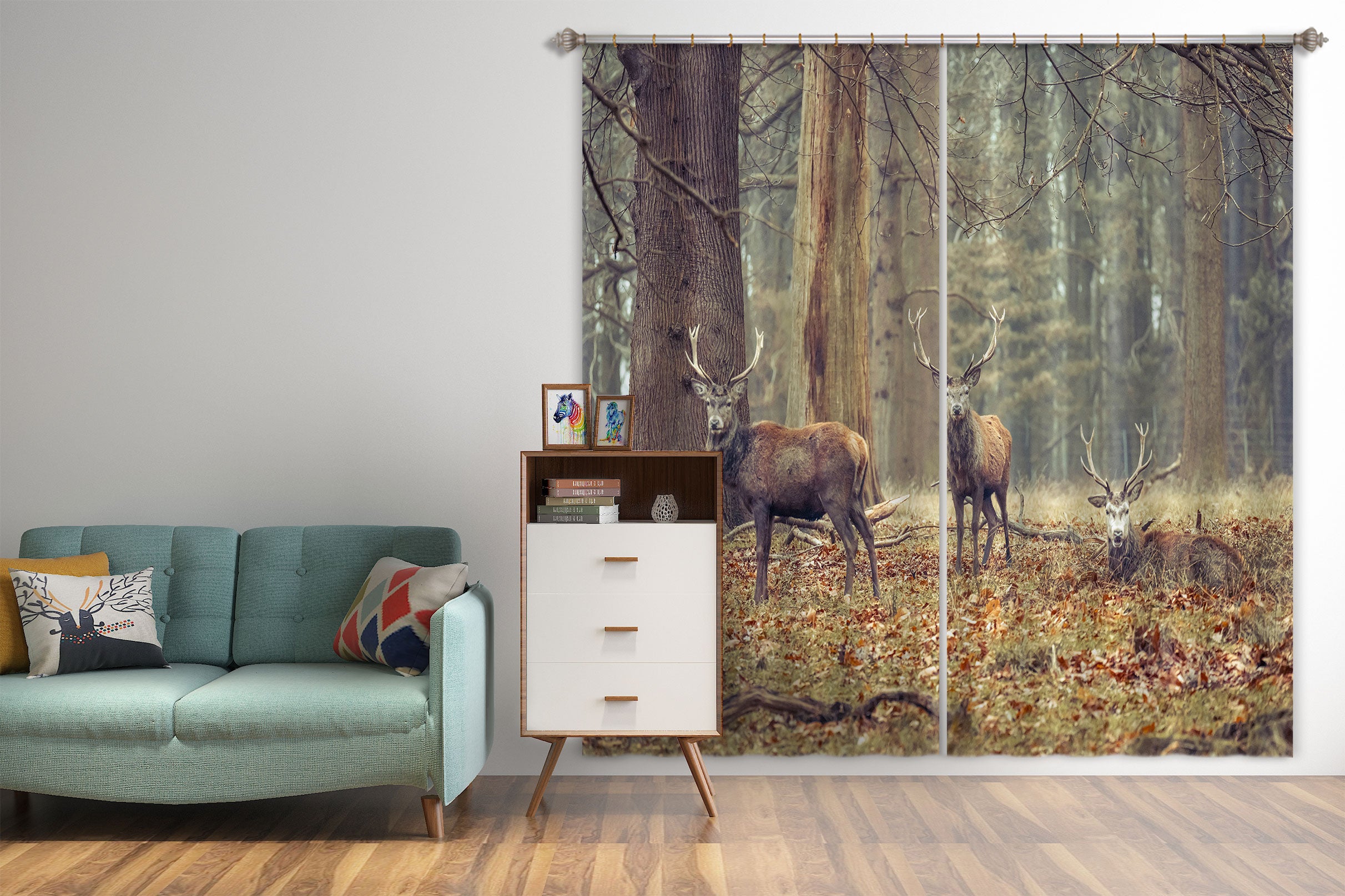 3D Forest Elk 6572 Assaf Frank Curtain Curtains Drapes