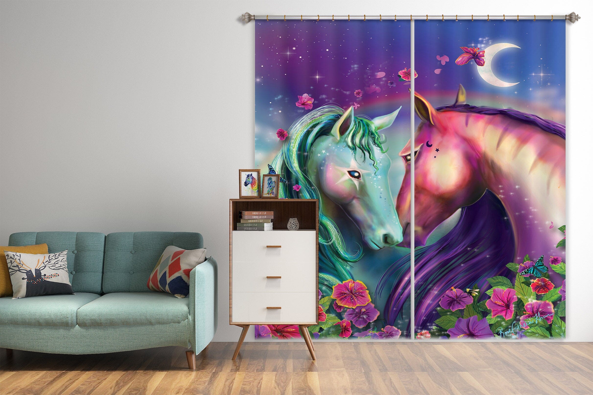 3D Garden Unicorn 130 Rose Catherine Khan Curtain Curtains Drapes Curtains AJ Creativity Home 
