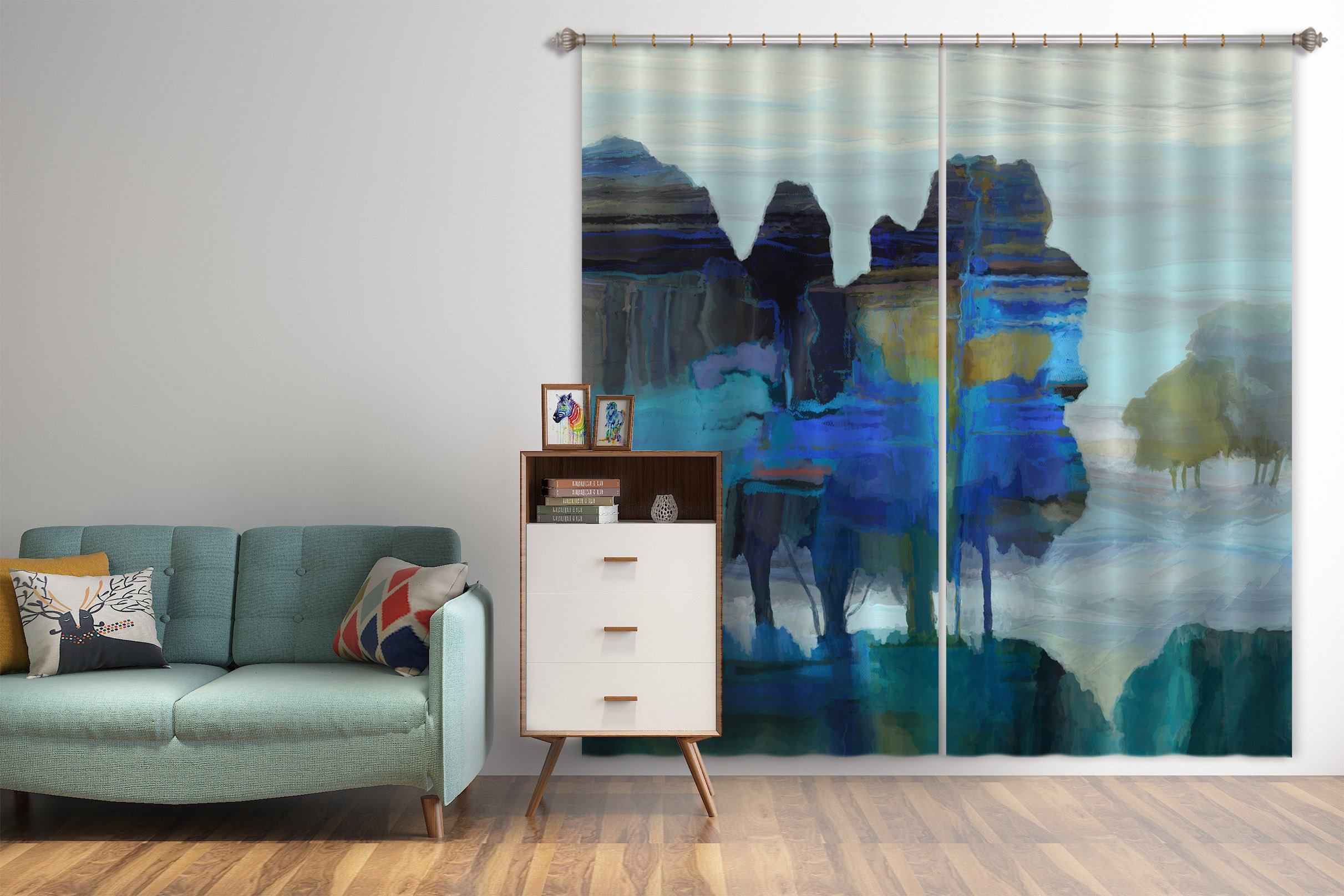 3D Blue Lake 067 Michael Tienhaara Curtain Curtains Drapes Curtains AJ Creativity Home 