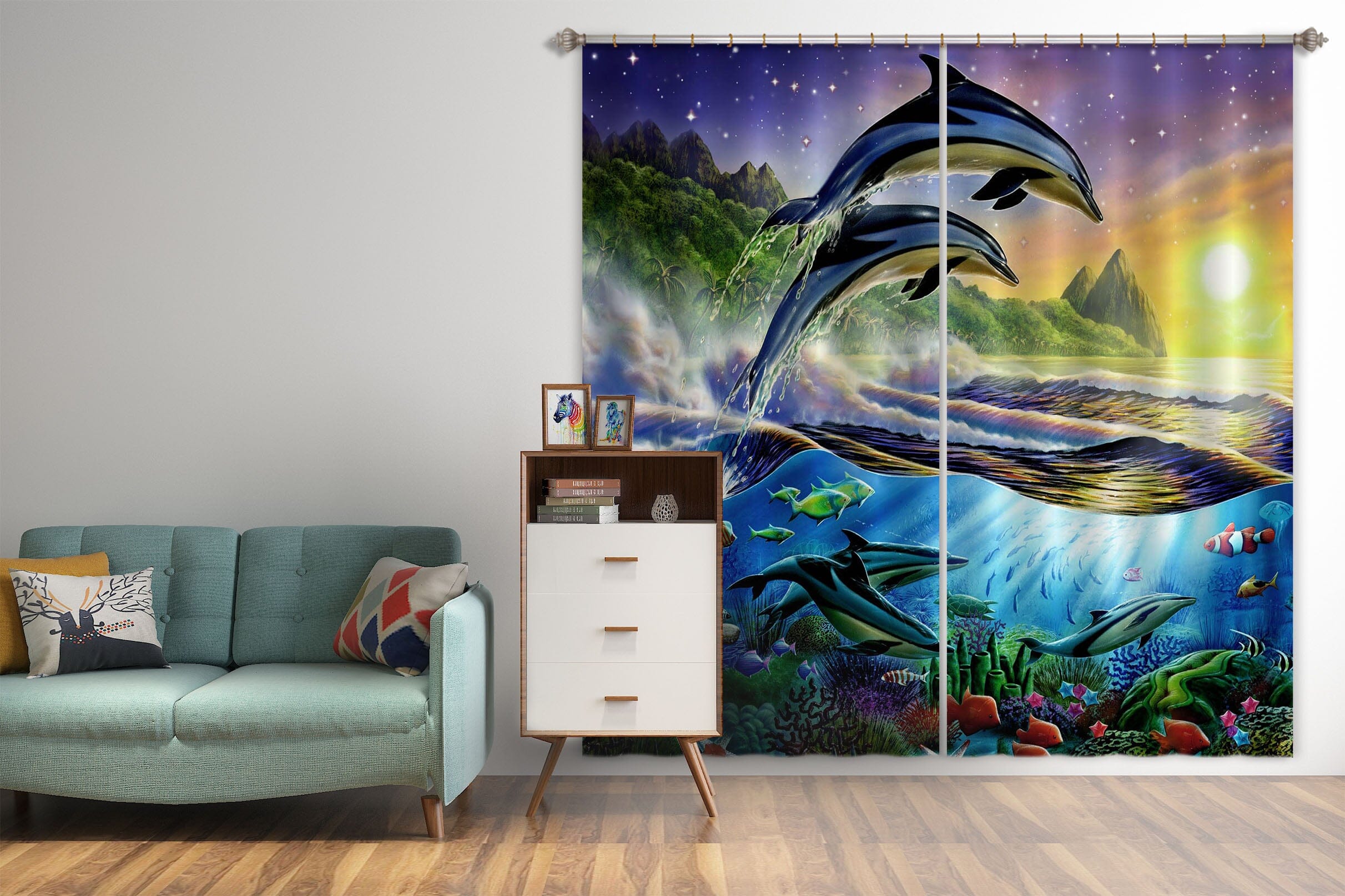 3D Dolphin Ocean 037 Adrian Chesterman Curtain Curtains Drapes Curtains AJ Creativity Home 