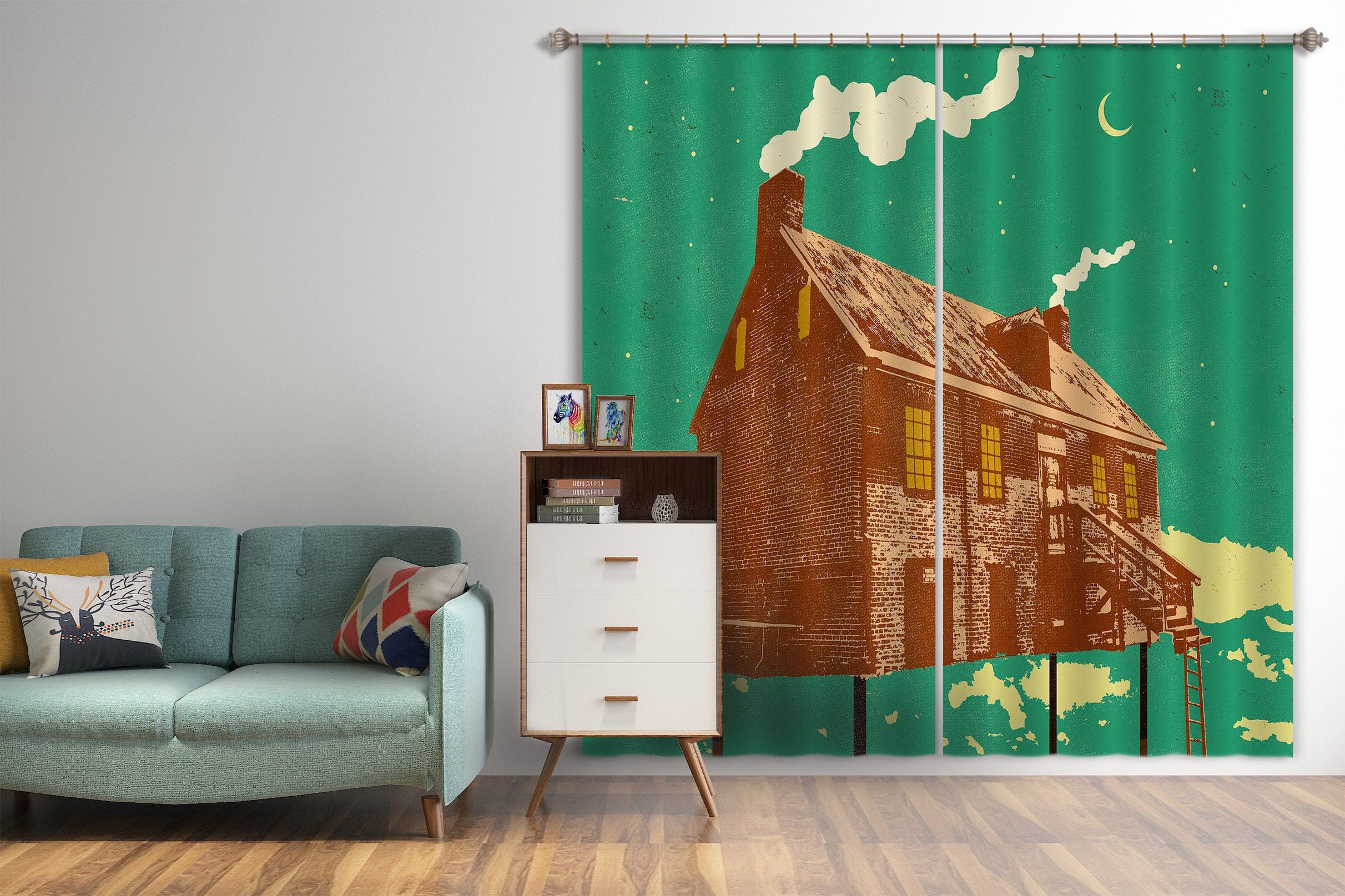 3D House Cooking Smoke 052 Showdeer Curtain Curtains Drapes Curtains AJ Creativity Home 