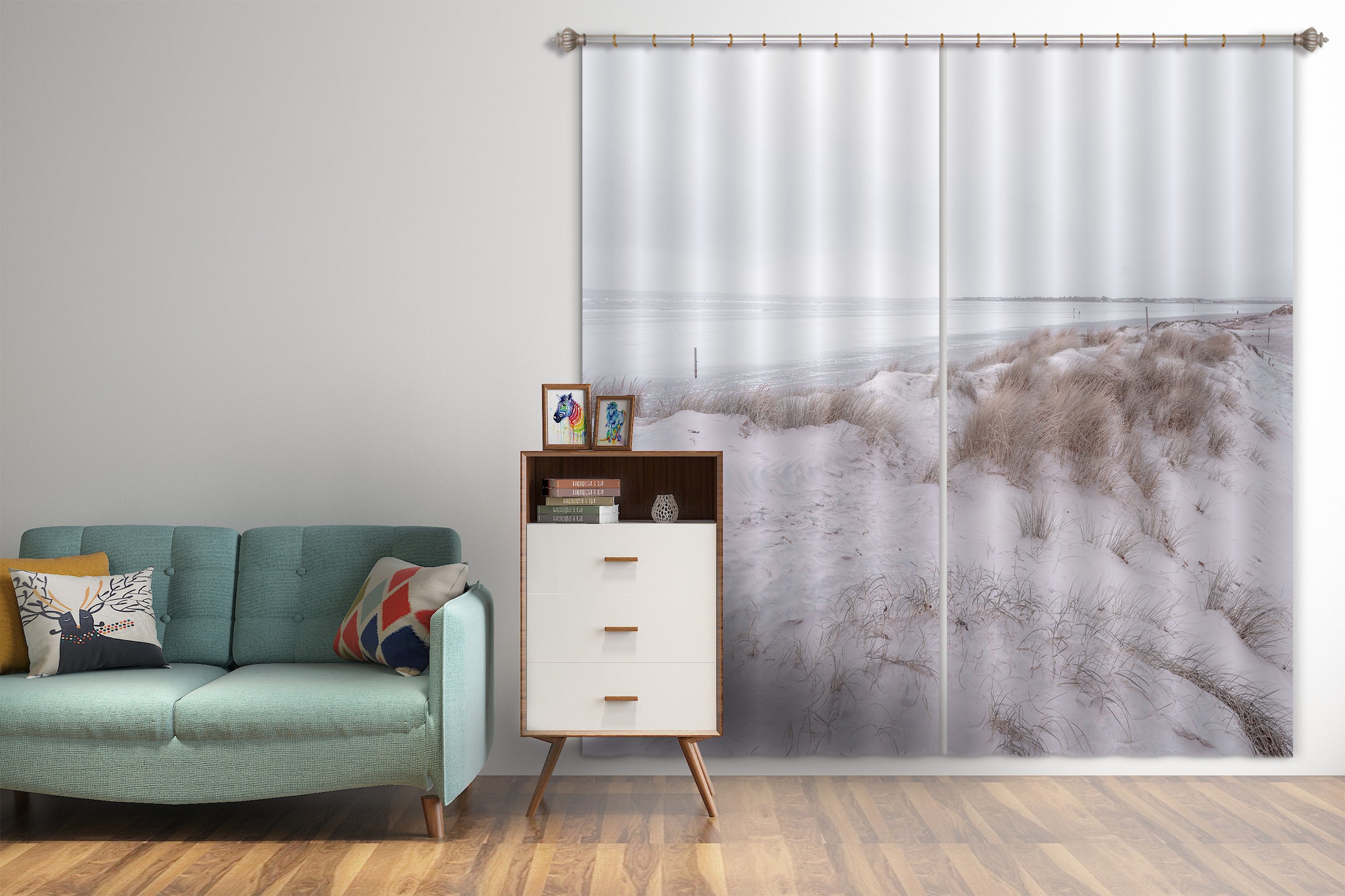 3D White Sand Grass 093 Assaf Frank Curtain Curtains Drapes
