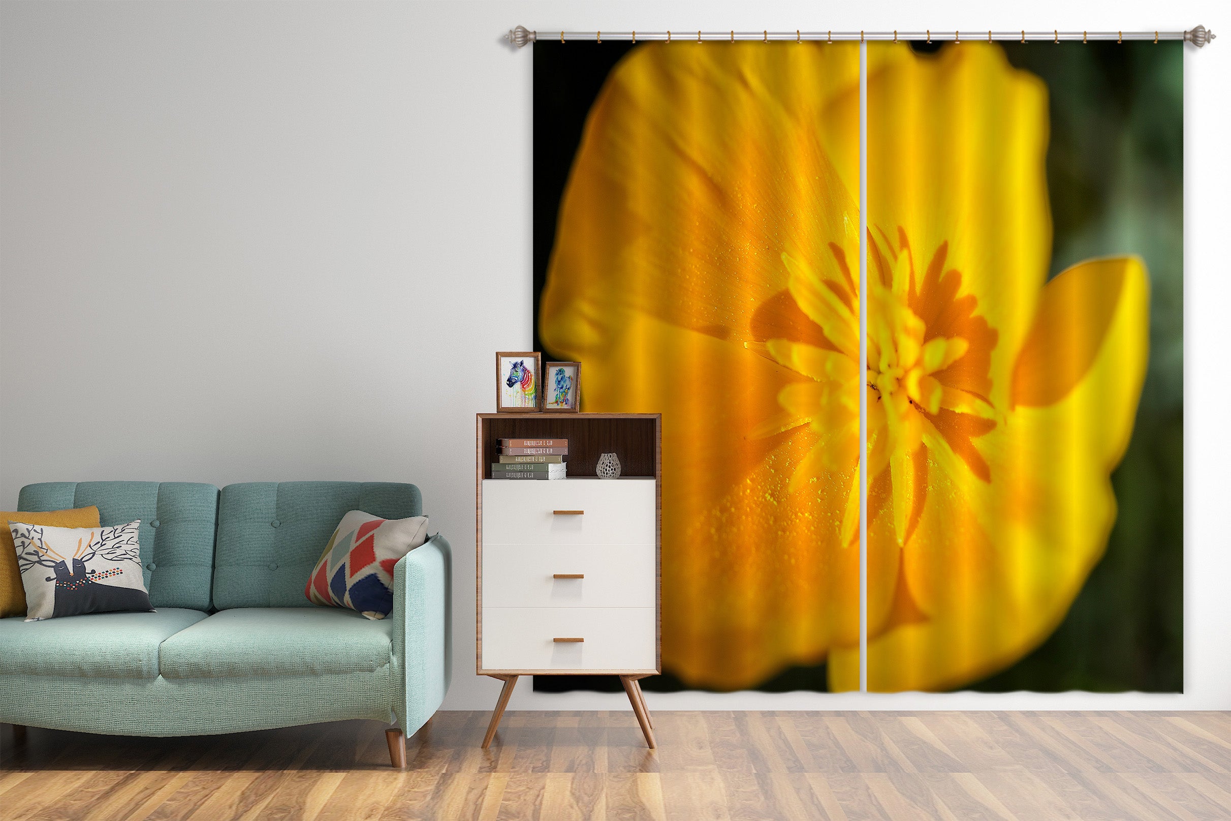 3D Yellow Flowers 61212 Kathy Barefield Curtain Curtains Drapes