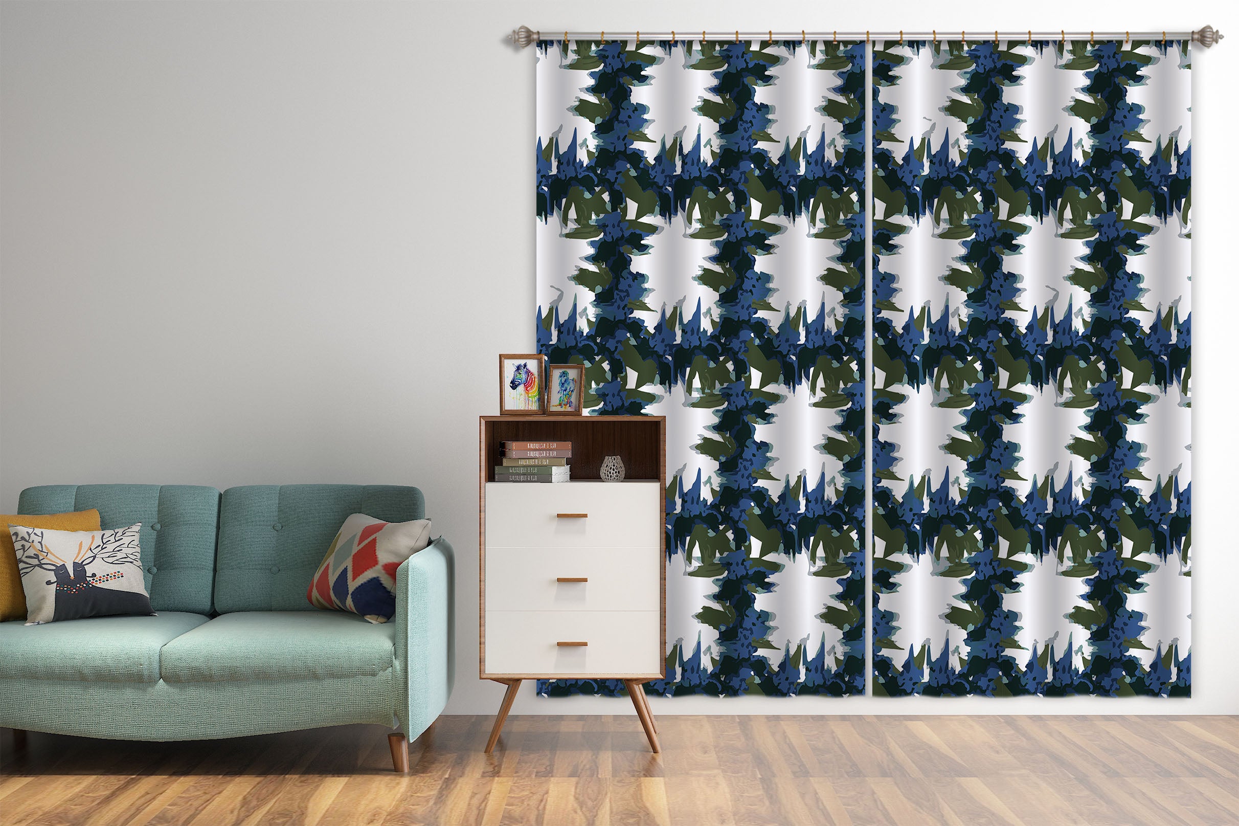 3D Blue Flower Rattan Lattice 11172 Kashmira Jayaprakash Curtain Curtains Drapes