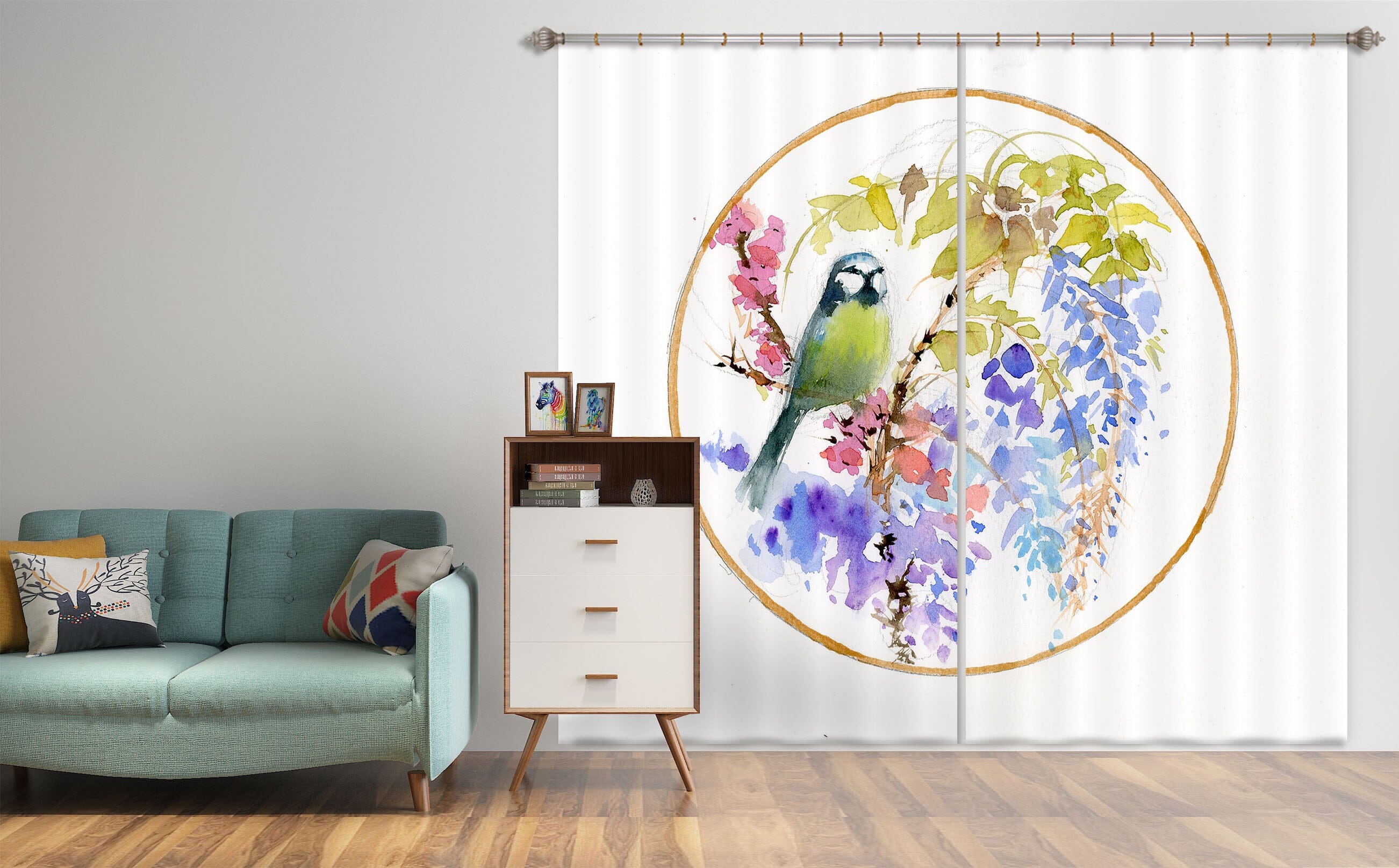 3D Embroidered Bird 001 Anne Farrall Doyle Curtain Curtains Drapes Curtains AJ Creativity Home 