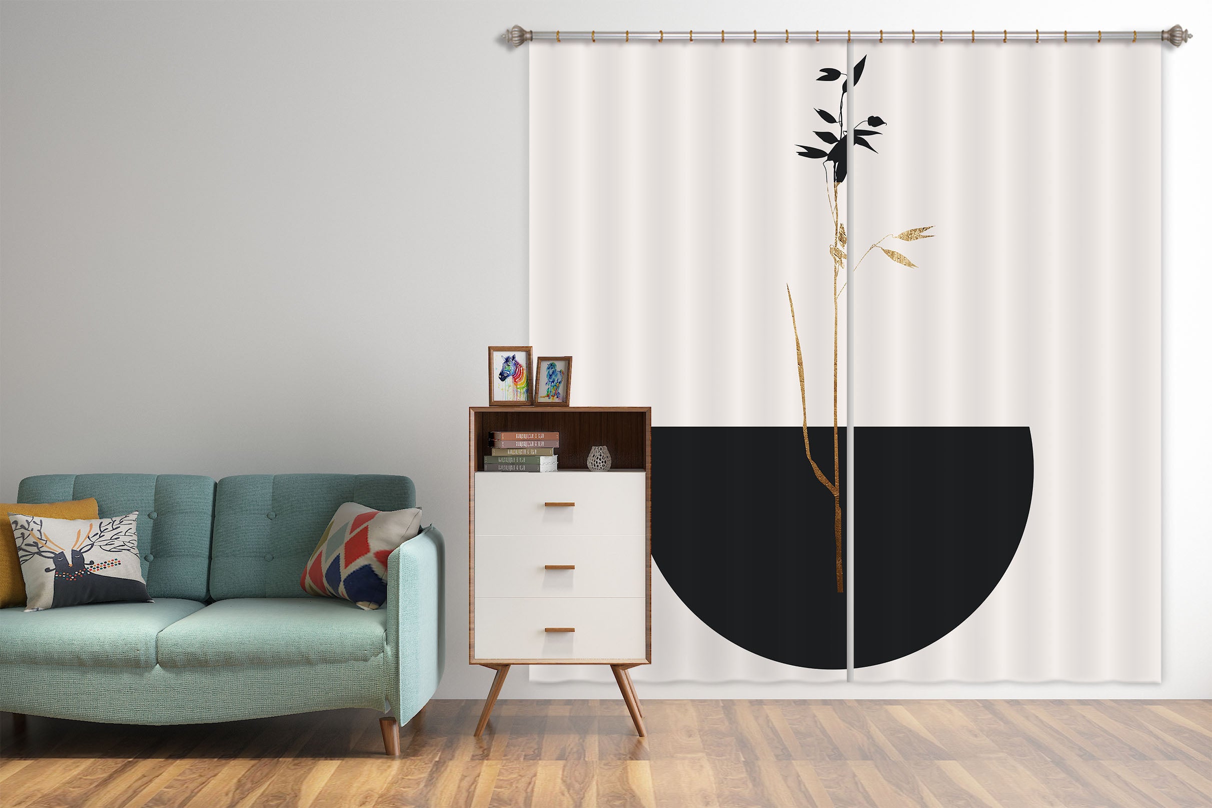 3D Black Bamboo Leaves 1096 Boris Draschoff Curtain Curtains Drapes