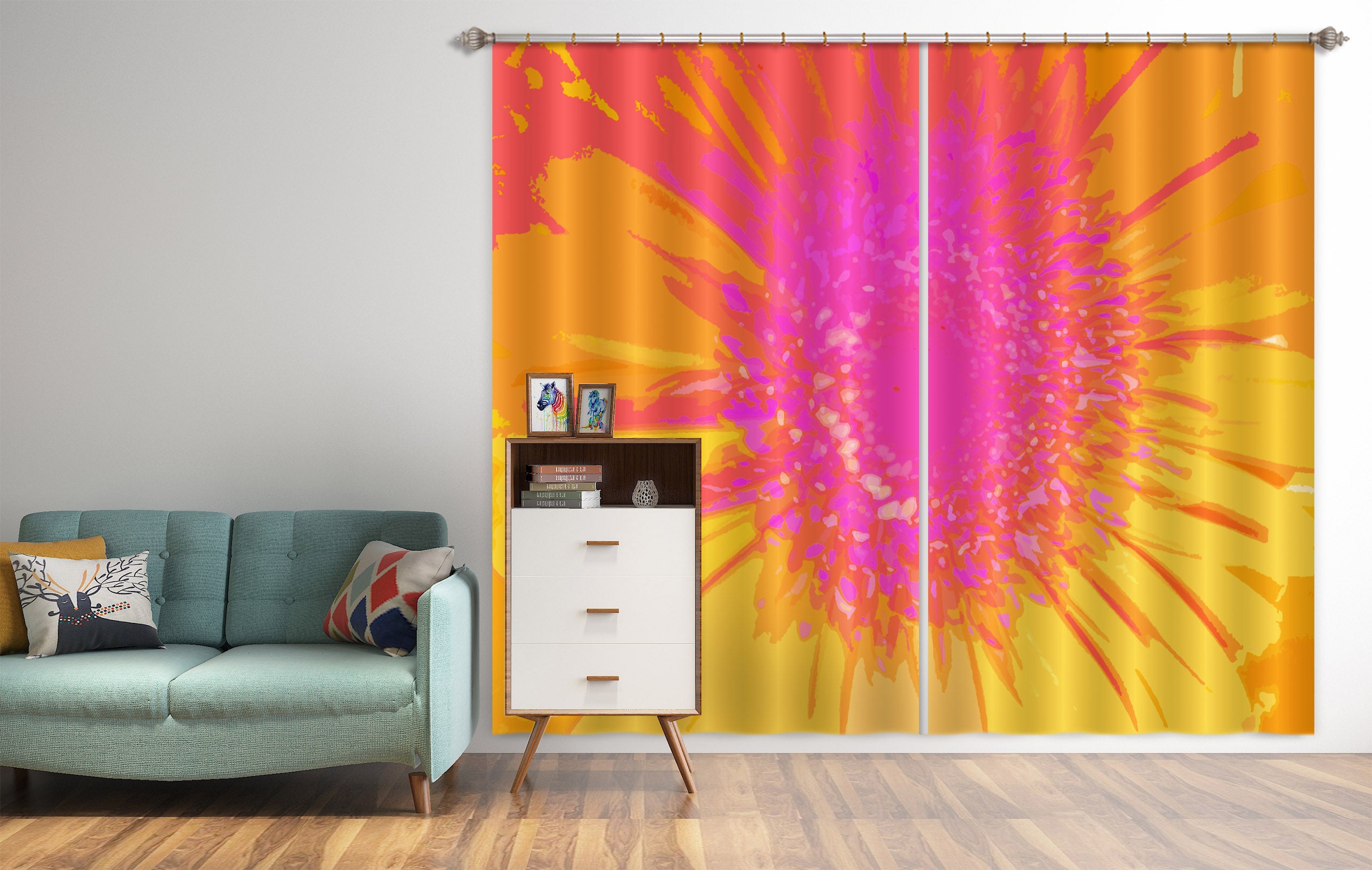 3D Pink Orange Flower 19192 Shandra Smith Curtain Curtains Drapes