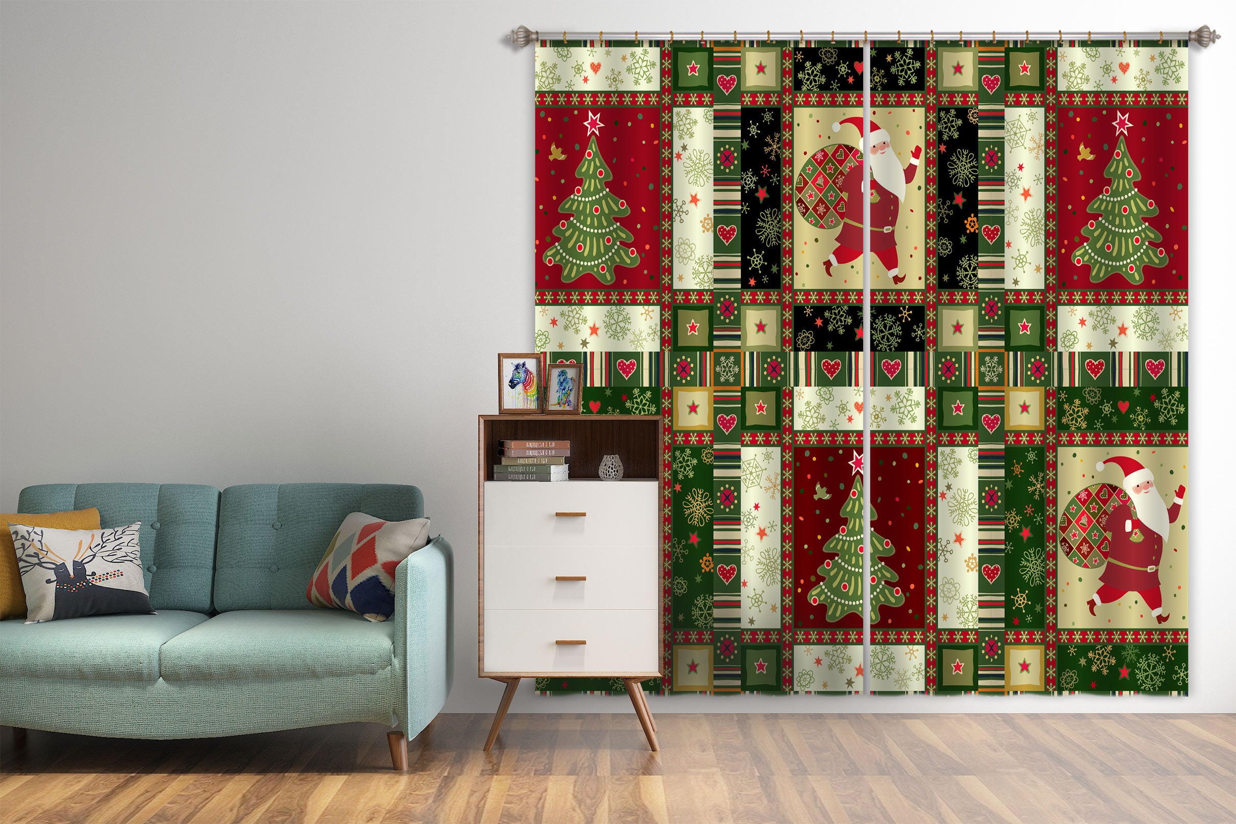 3D Santa Claus Tree 52047 Christmas Curtains Drapes Xmas