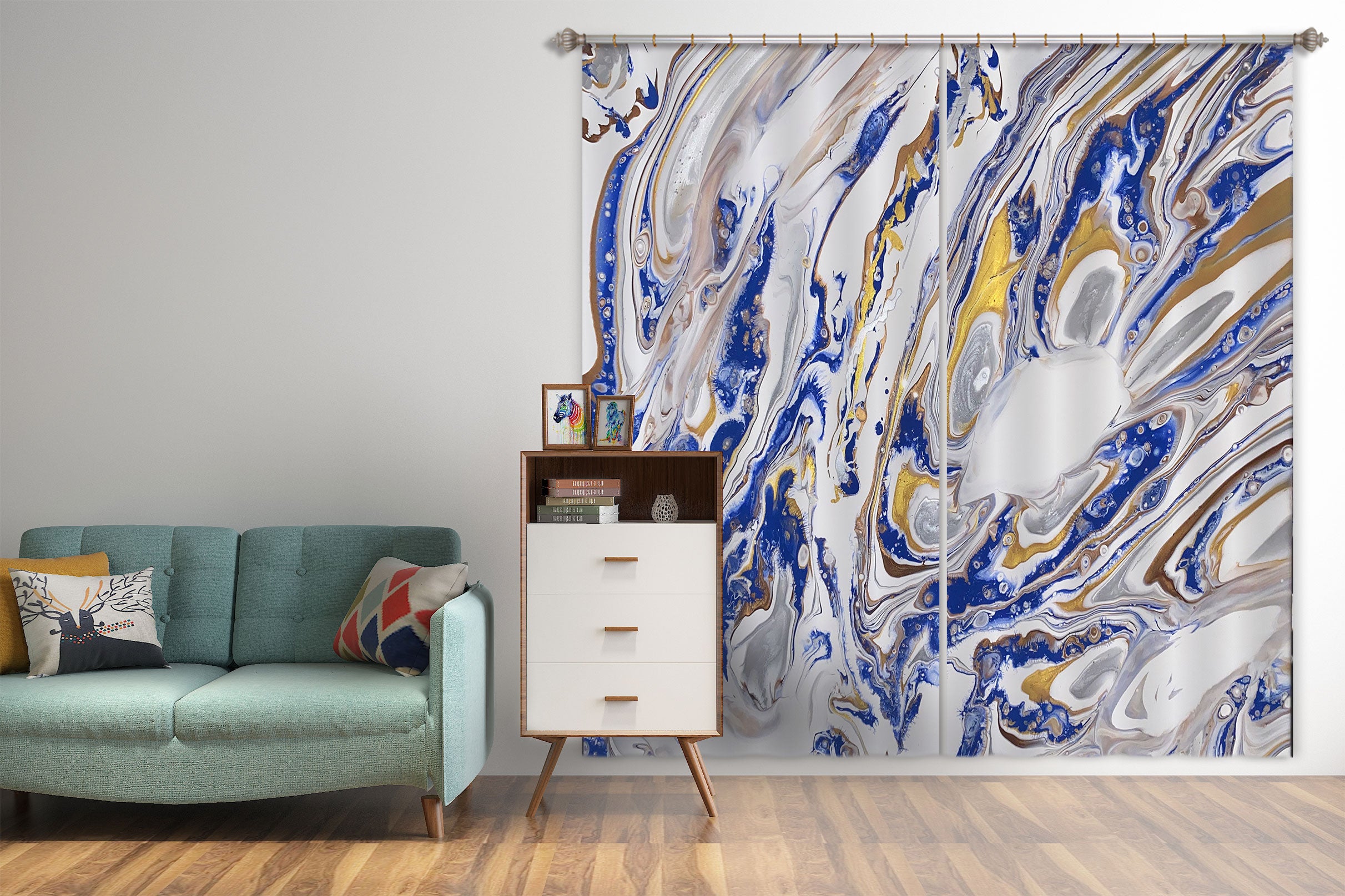 3D Blue Ash Gold Texture 8043 Valerie Latrice Curtain Curtains Drapes