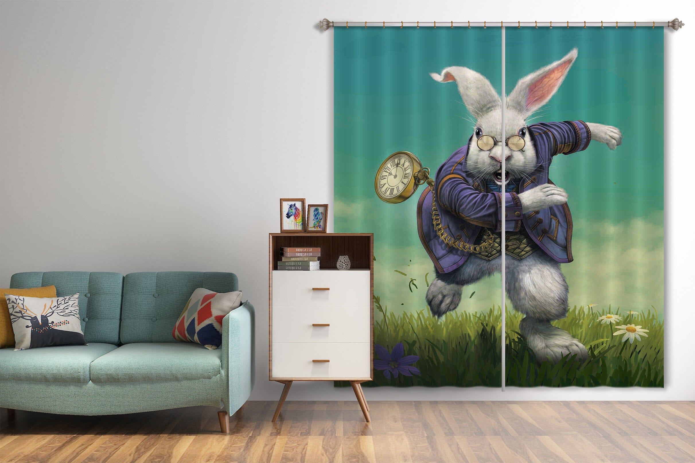3D White Rabbit 092 Vincent Hie Curtain Curtains Drapes Curtains AJ Creativity Home 