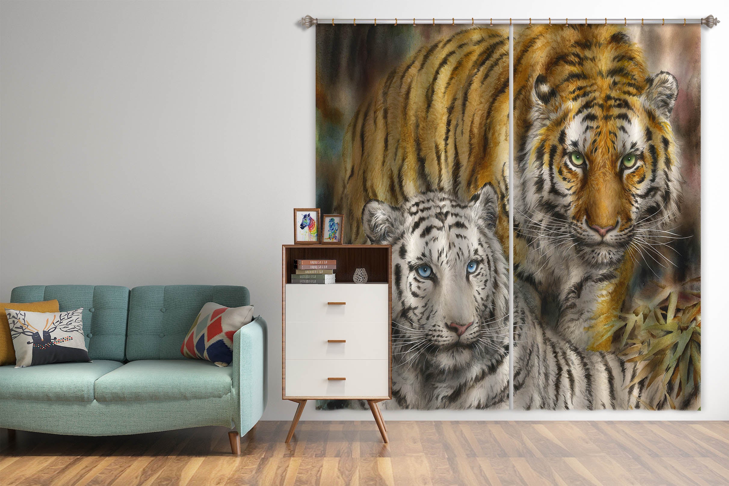 3D Animal Tiger 9093 Kayomi Harai Curtain Curtains Drapes