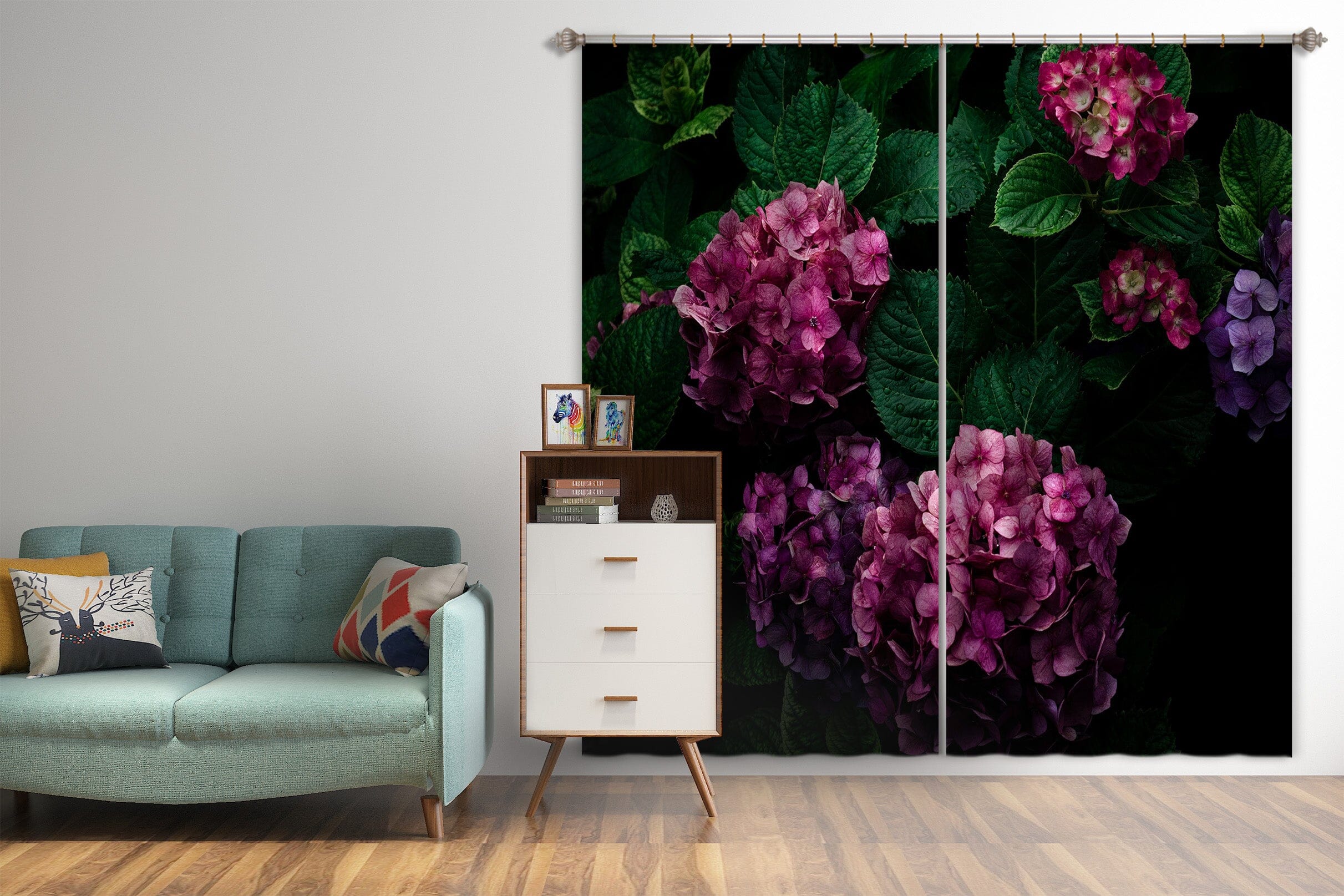 3D Pink Hydrangea 049 Noirblanc777 Curtain Curtains Drapes Curtains AJ Creativity Home 