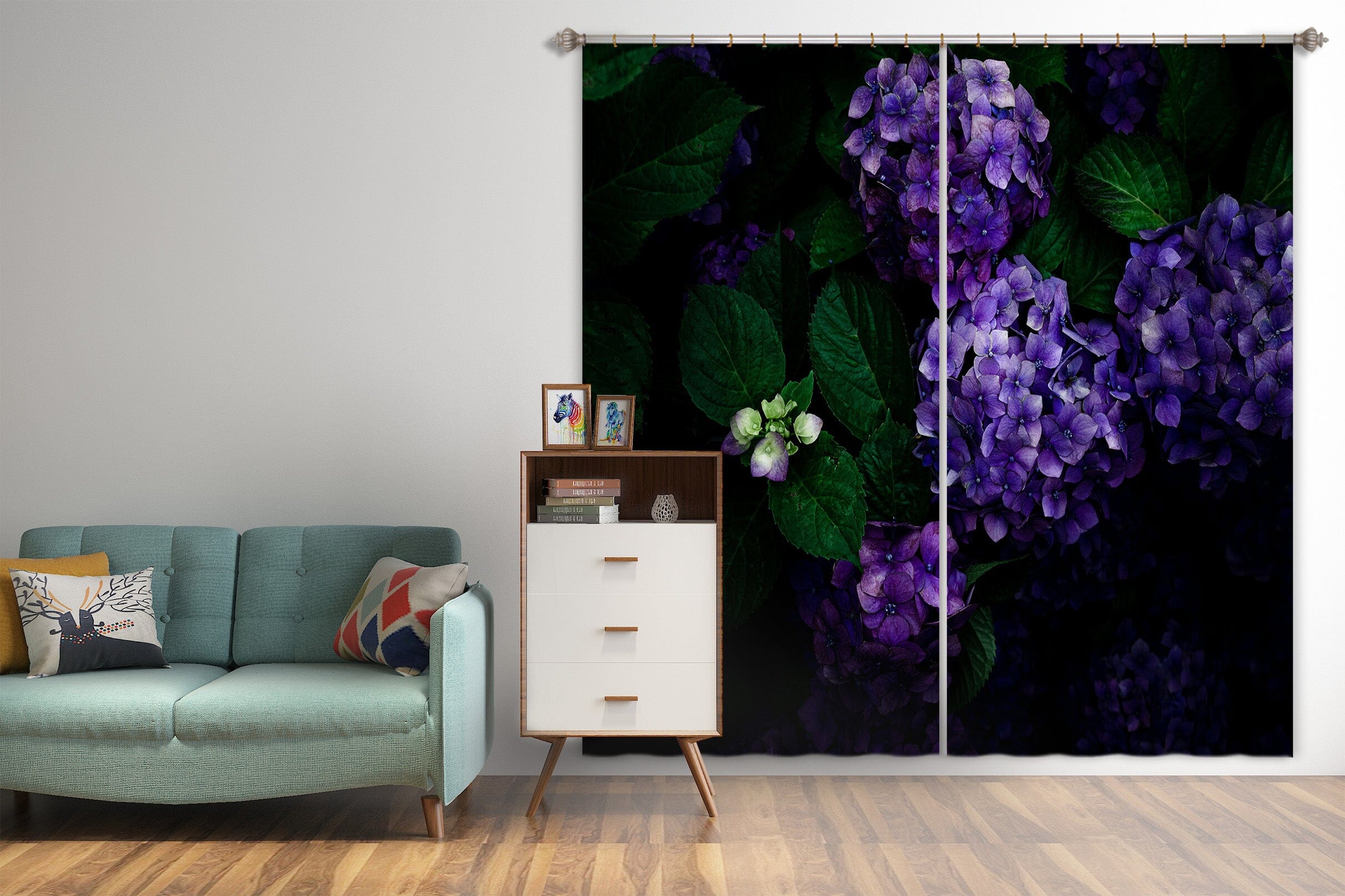 3D Purple Hydrangea 055 Noirblanc777 Curtain Curtains Drapes Curtains AJ Creativity Home 