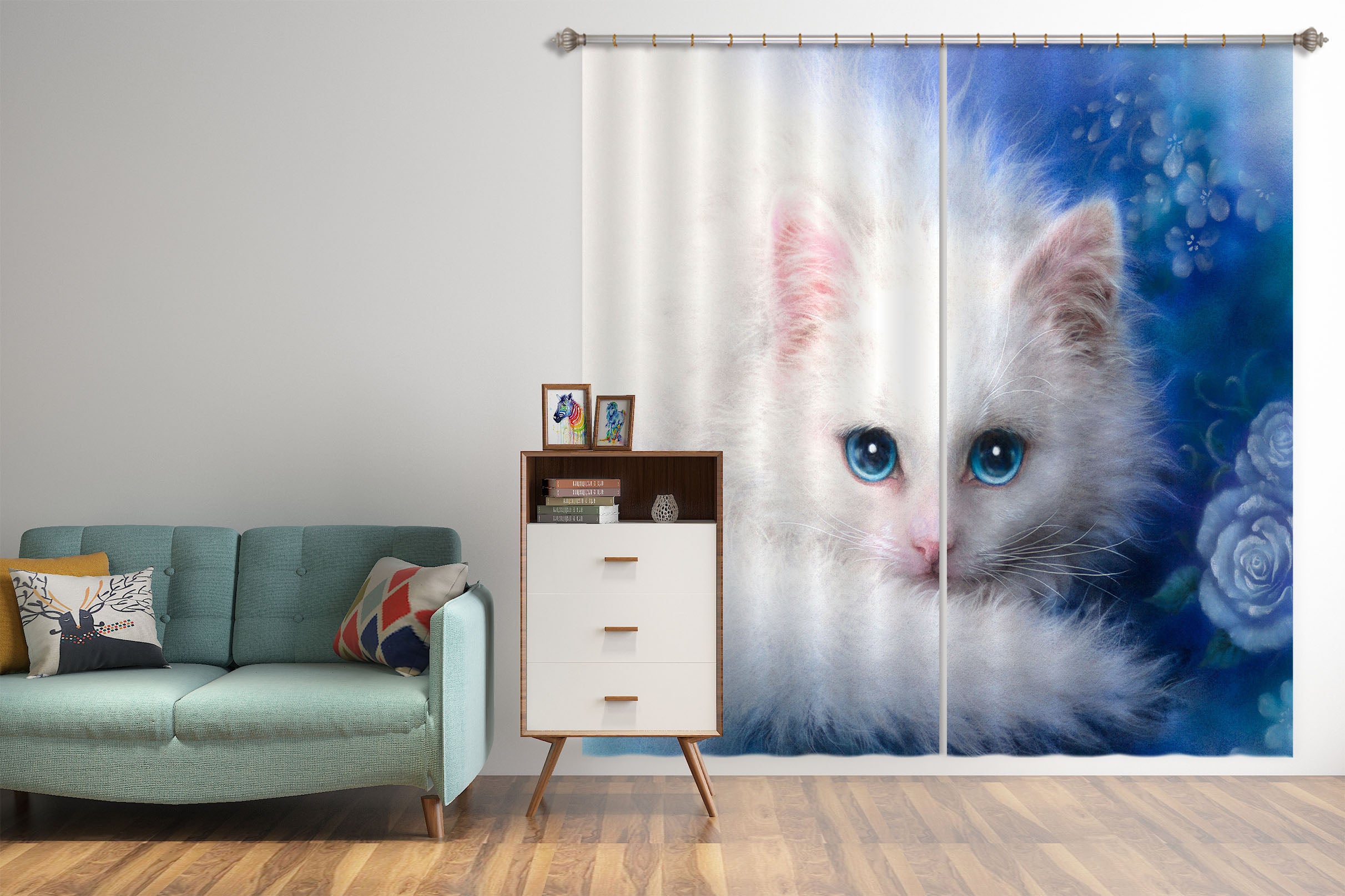3D White Cat 9083 Kayomi Harai Curtain Curtains Drapes