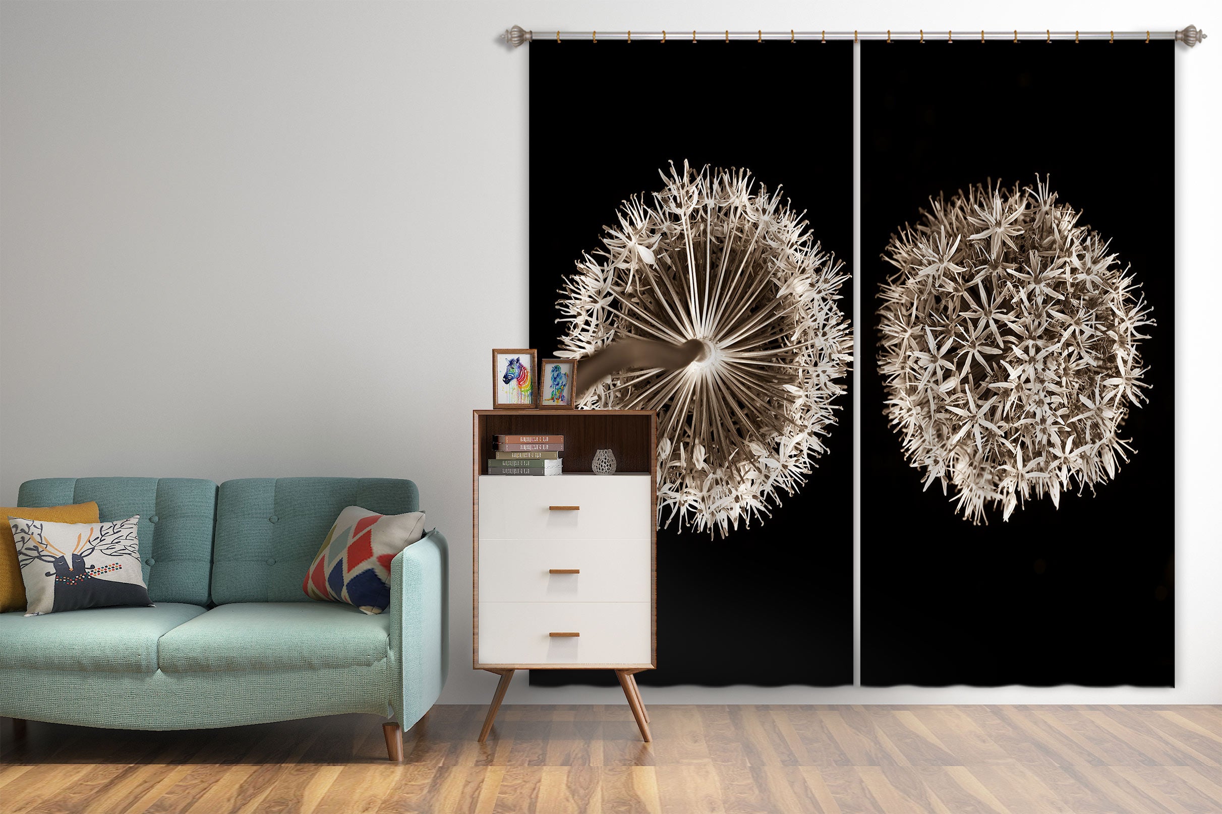 3D Gray Dandelion 6501 Assaf Frank Curtain Curtains Drapes