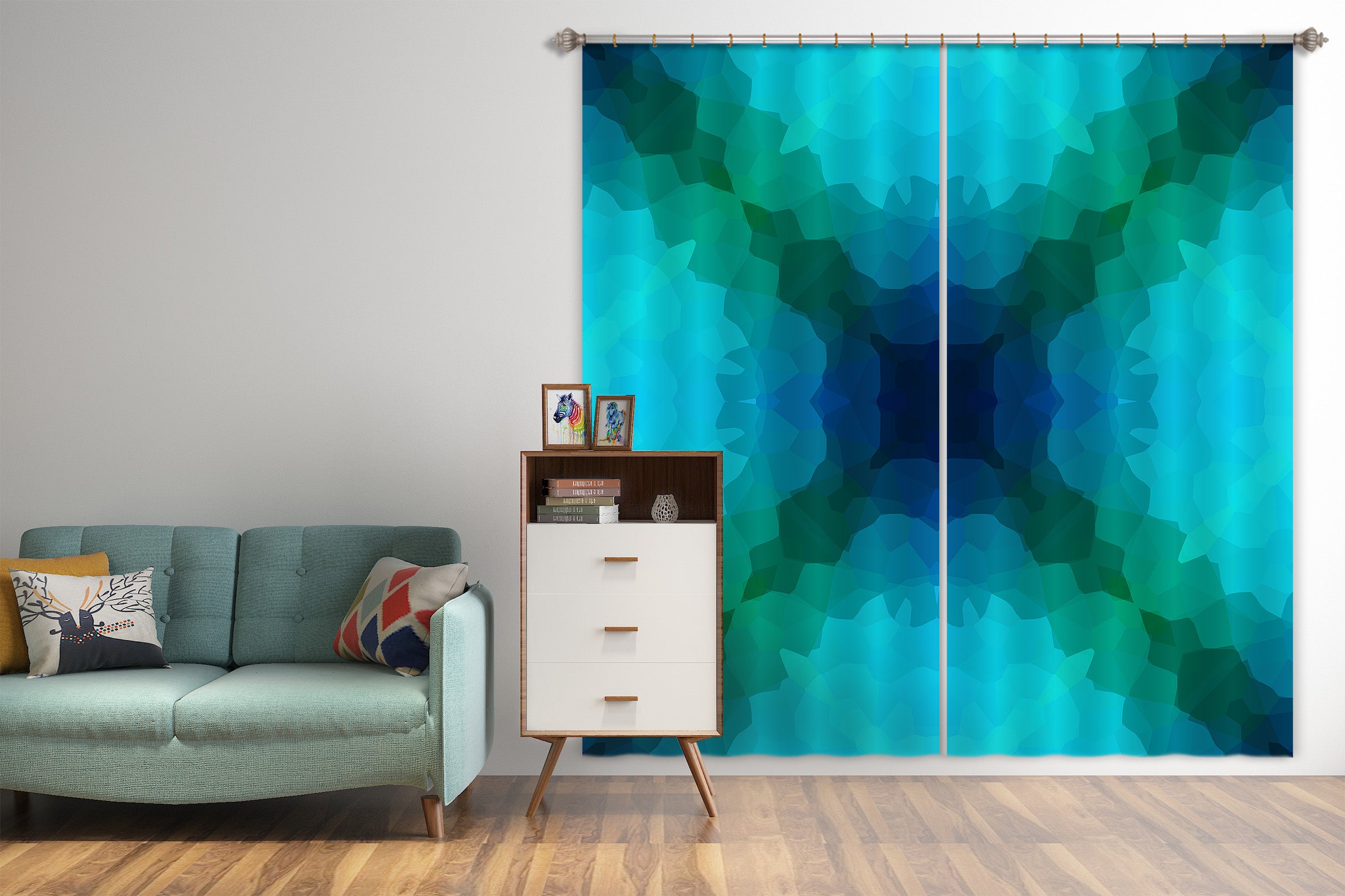 3D Shades Of Blue Green 70084 Shandra Smith Curtain Curtains Drapes