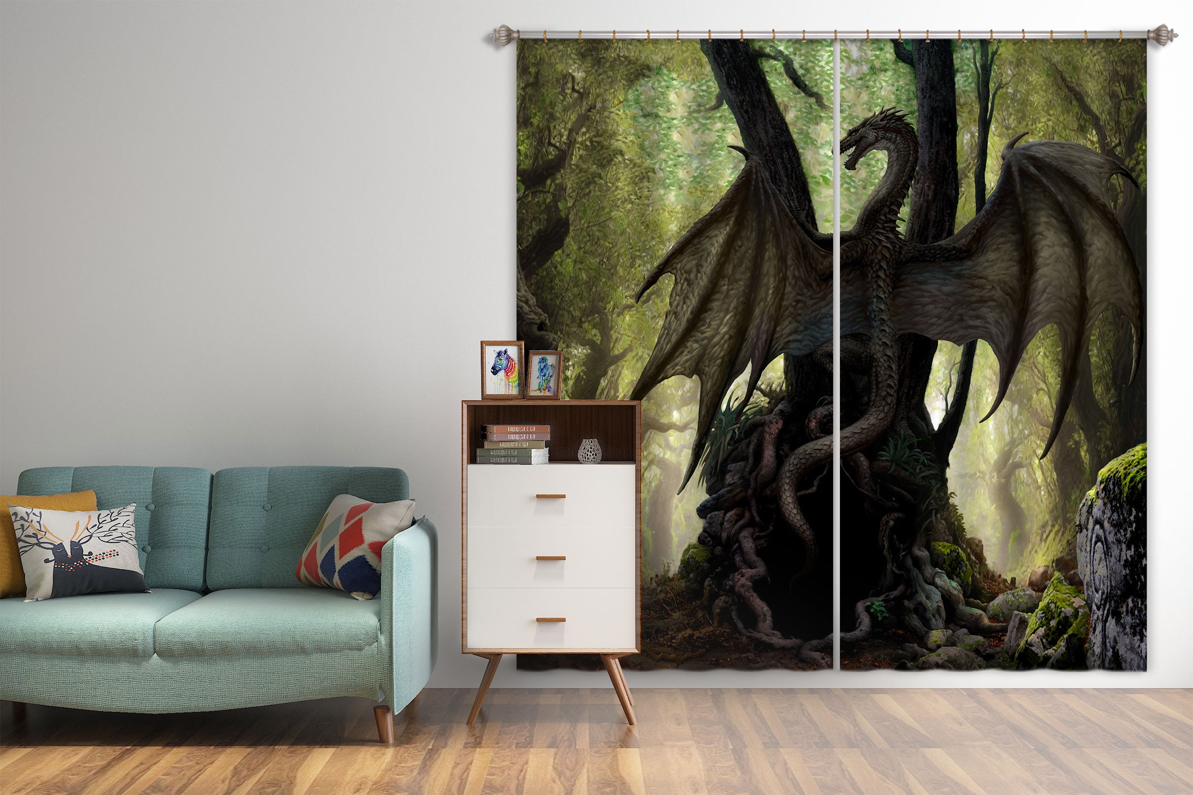3D Trees Dragon Shadow 8016 Ciruelo Curtain Curtains Drapes