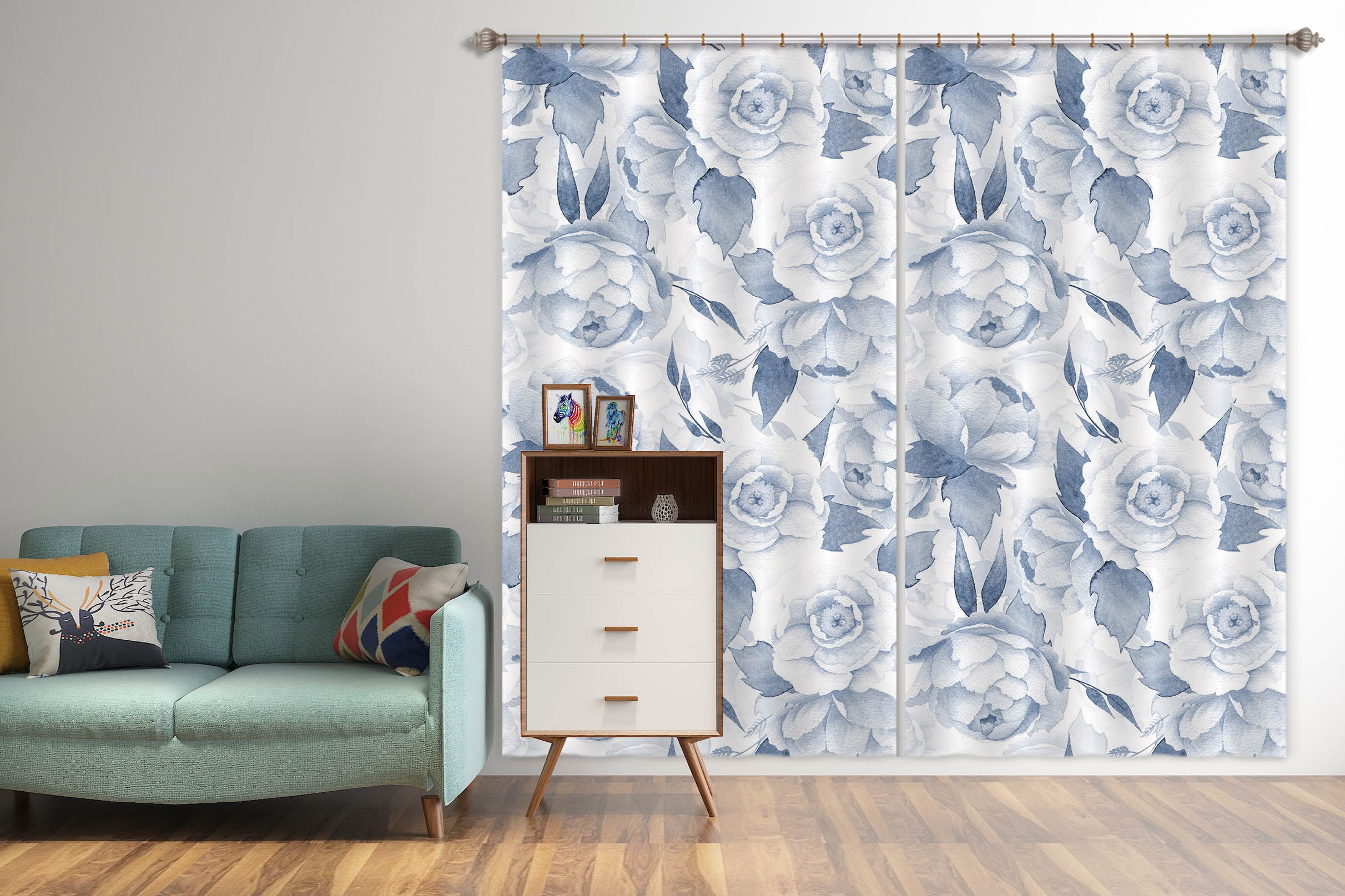 3D Blue Peony 248 Uta Naumann Curtain Curtains Drapes