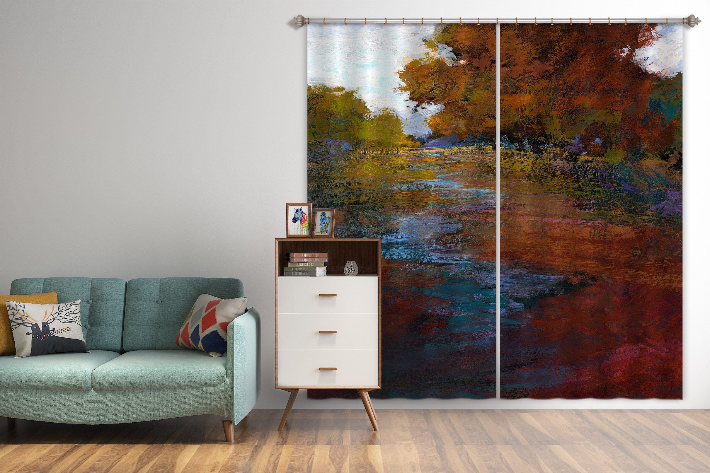 3D Forest River 244 Michael Tienhaara Curtain Curtains Drapes Curtains AJ Creativity Home 