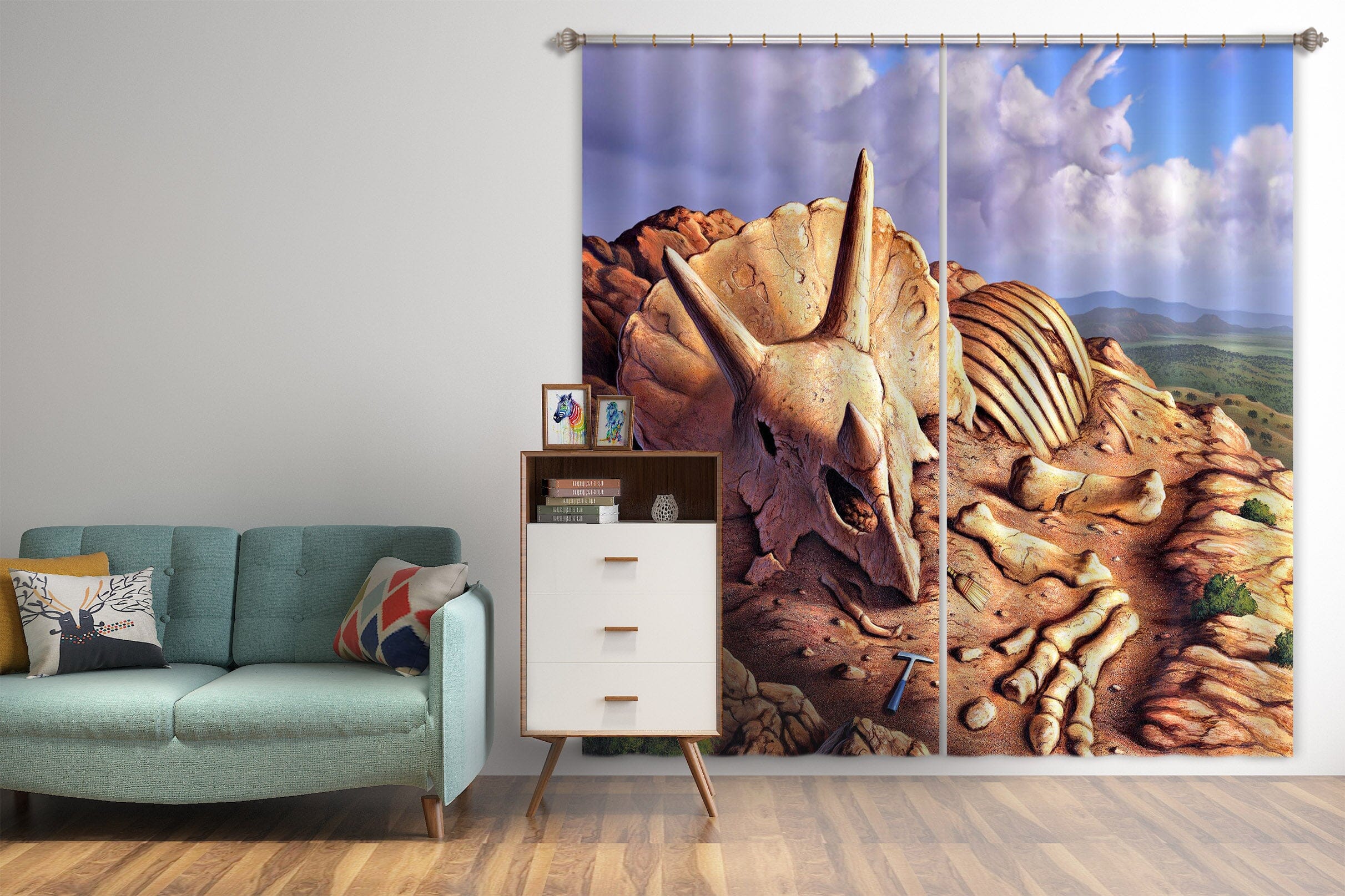 3D Dinosaur Skeleton 060 Jerry LoFaro Curtain Curtains Drapes Curtains AJ Creativity Home 