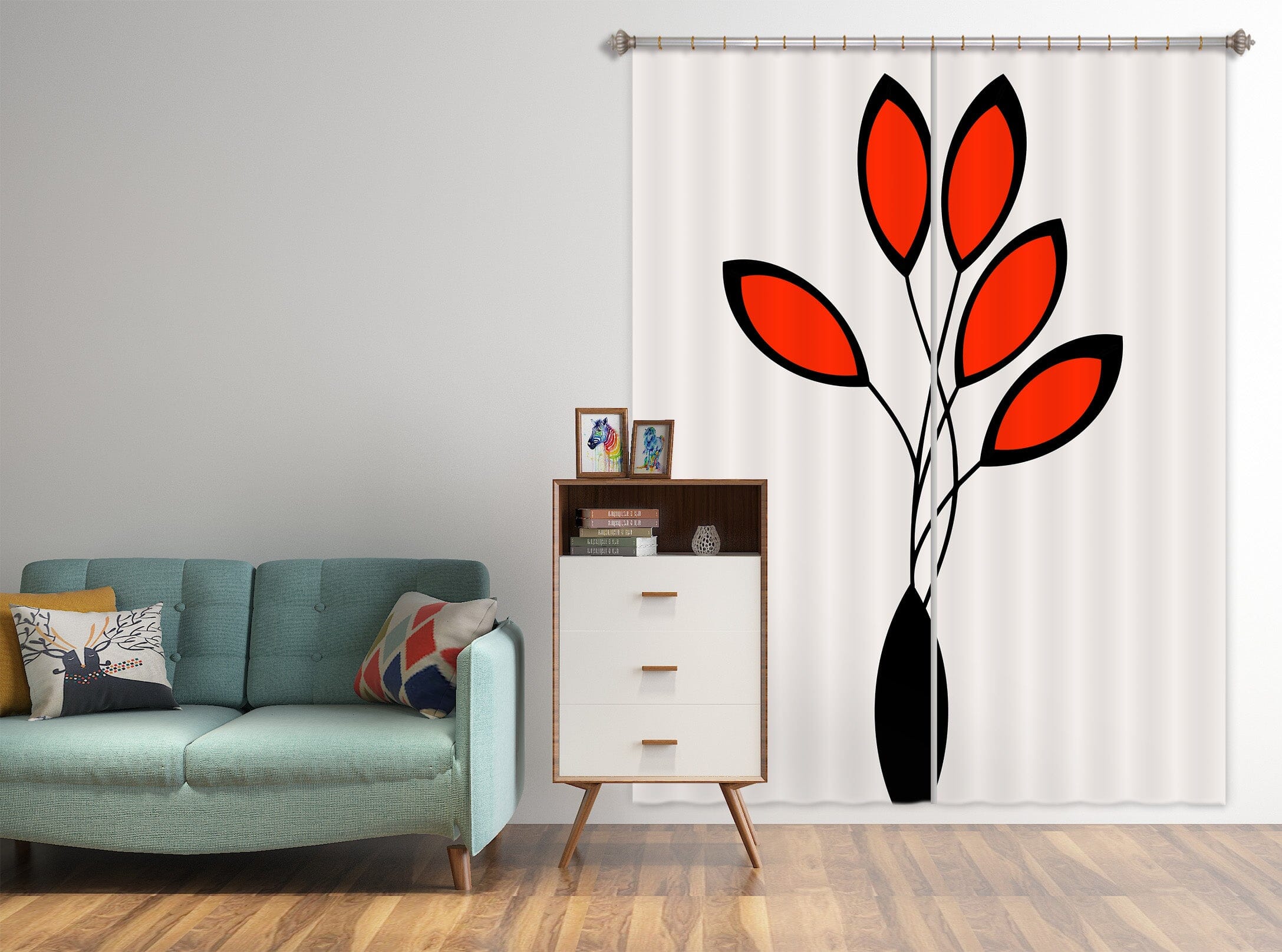 3D Red Leaves 1025 Boris Draschoff Curtain Curtains Drapes Curtains AJ Creativity Home 