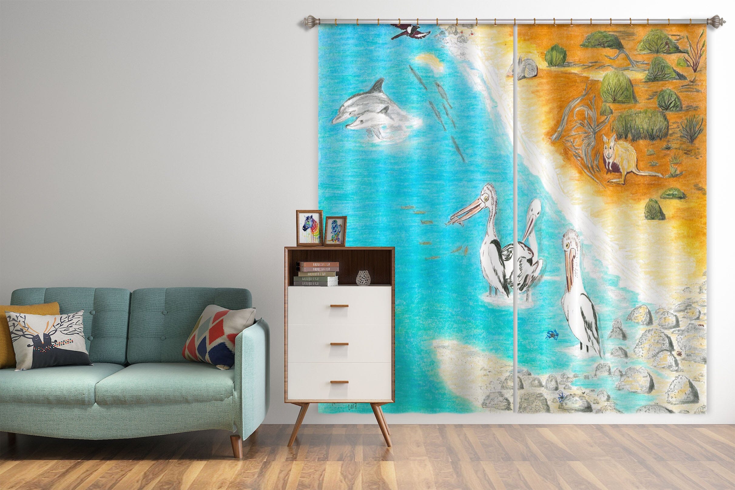 3D Desert White Crane 054 Michael Sewell Curtain Curtains Drapes Curtains AJ Creativity Home 