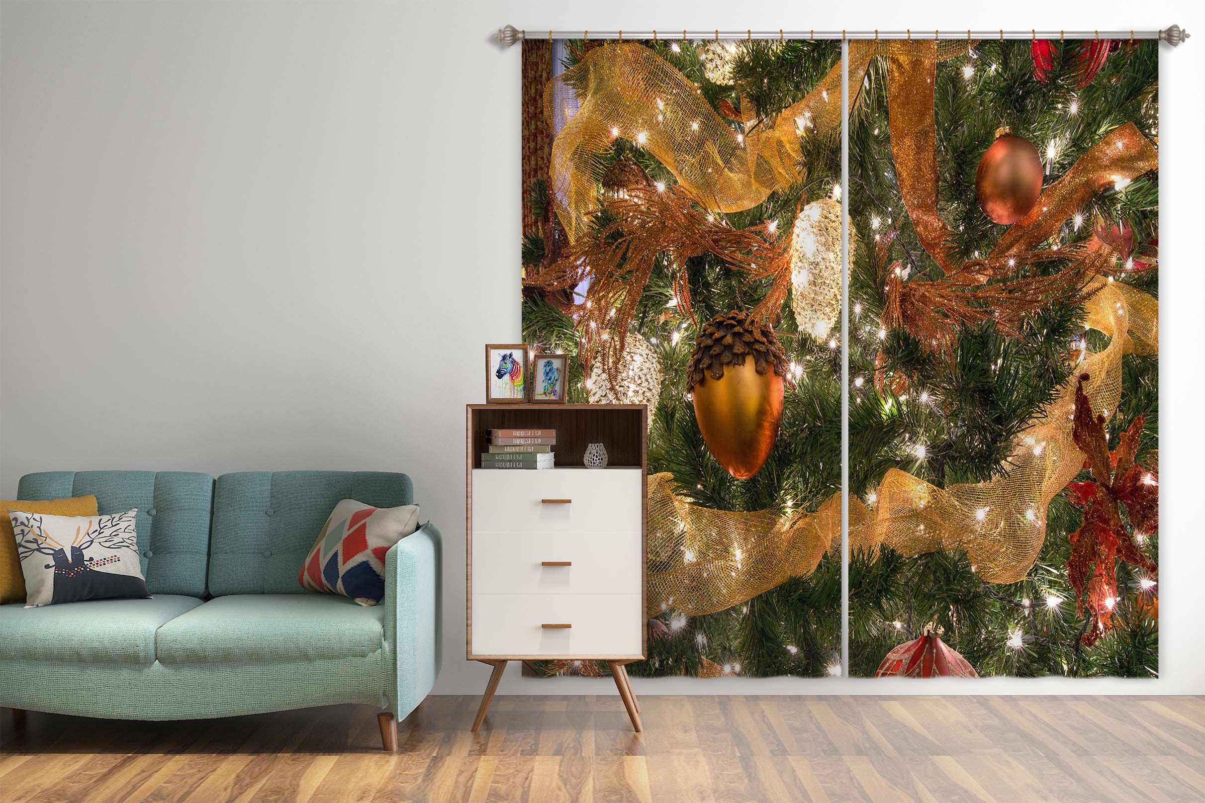 3D Pine Cones 52044 Christmas Curtains Drapes Xmas