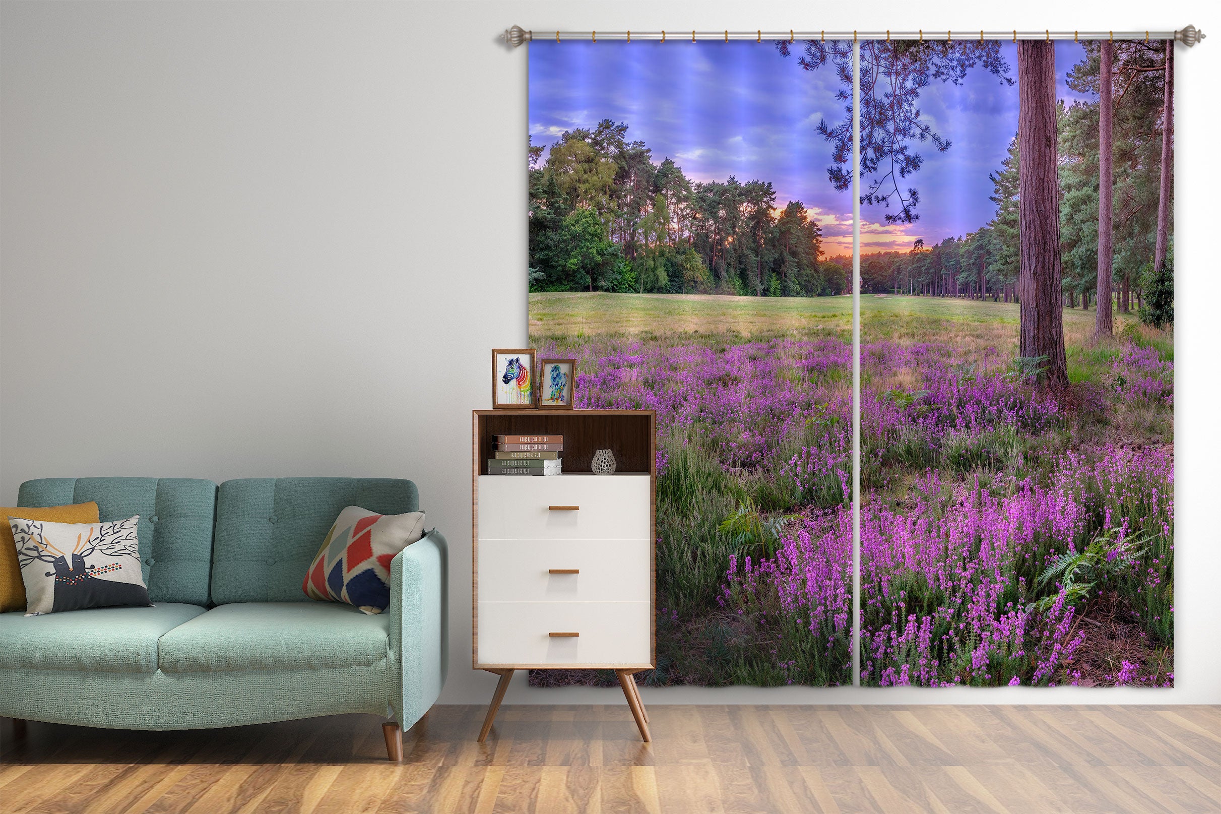 3D Purple Flower Field 060 Assaf Frank Curtain Curtains Drapes