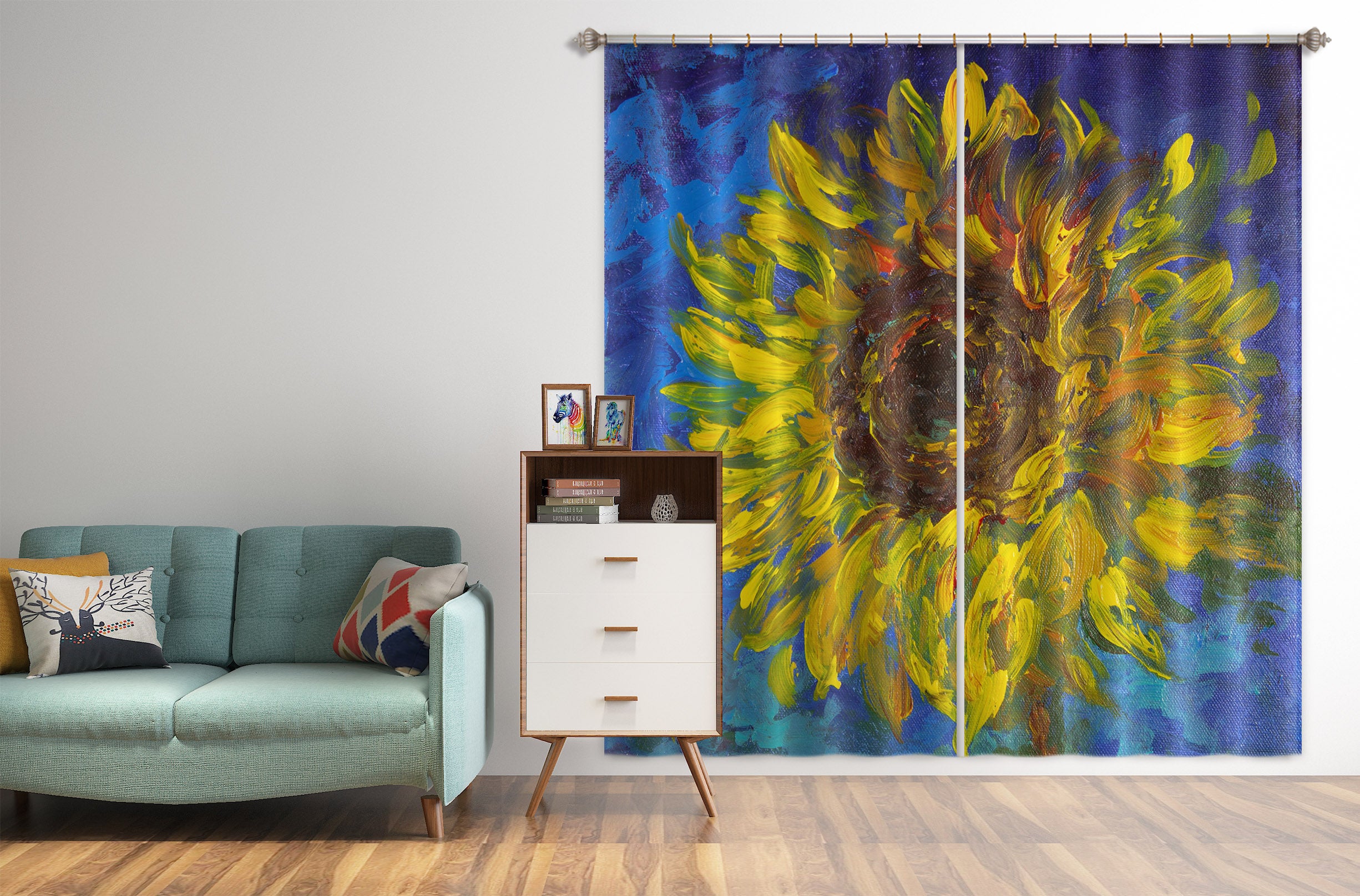 3D Sunflower Painting 2196 Debi Coules Curtain Curtains Drapes